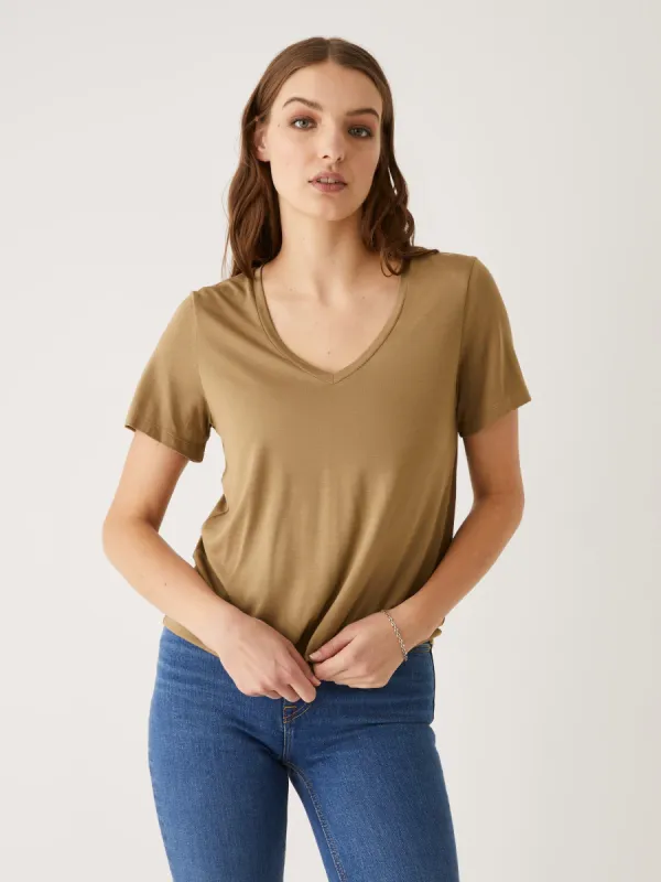 The SuperSoft V-Neck Tee in Brown sold by Frank & Oak