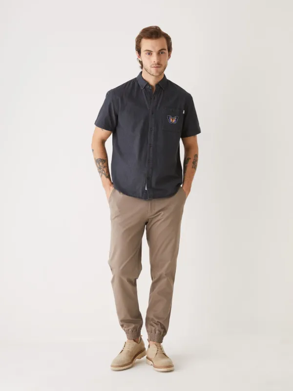 The Short Sleeve Denim Shirt in Washed Black sold by Frank & Oak