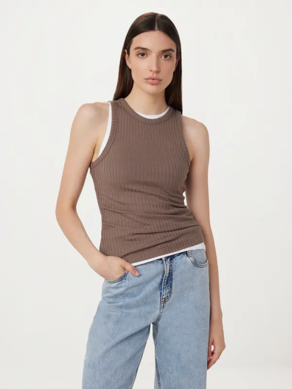 The Ribbed Tank Top in Pink Clay sold by Frank & Oak