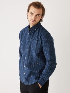 The Striped Jasper Oxford Shirt in Dark Blue sold by Frank & Oak