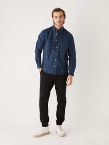 The Striped Jasper Oxford Shirt in Dark Blue sold by Frank & Oak