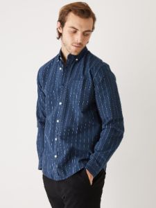 The Striped Jasper Oxford Shirt in Dark Blue sold by Frank & Oak