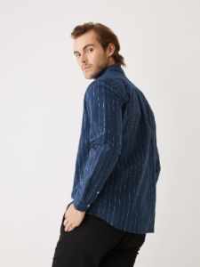 The Striped Jasper Oxford Shirt in Dark Blue sold by Frank & Oak