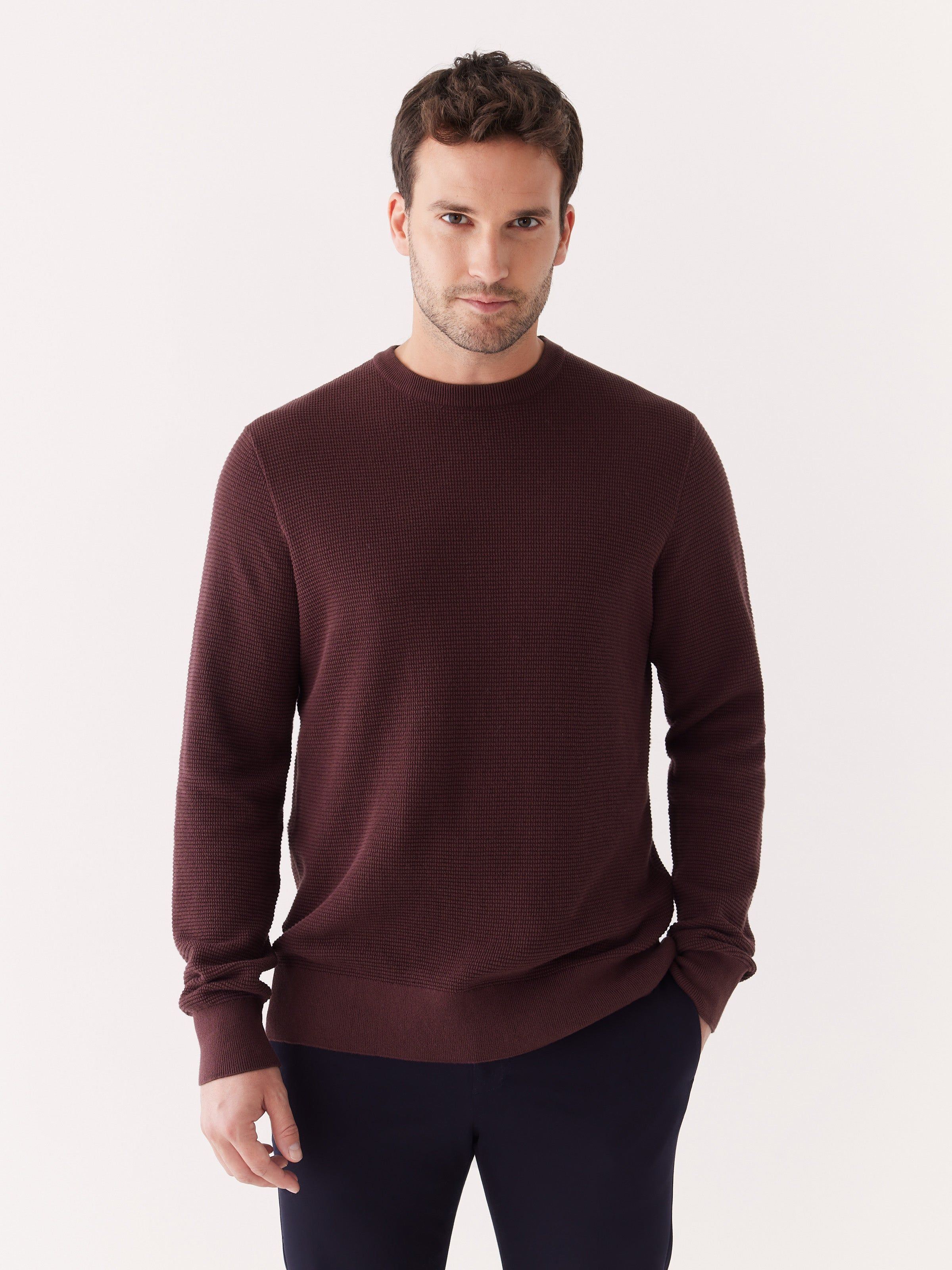 The Waffle Crewneck Sweater in Burgundy sold by Frank & Oak
