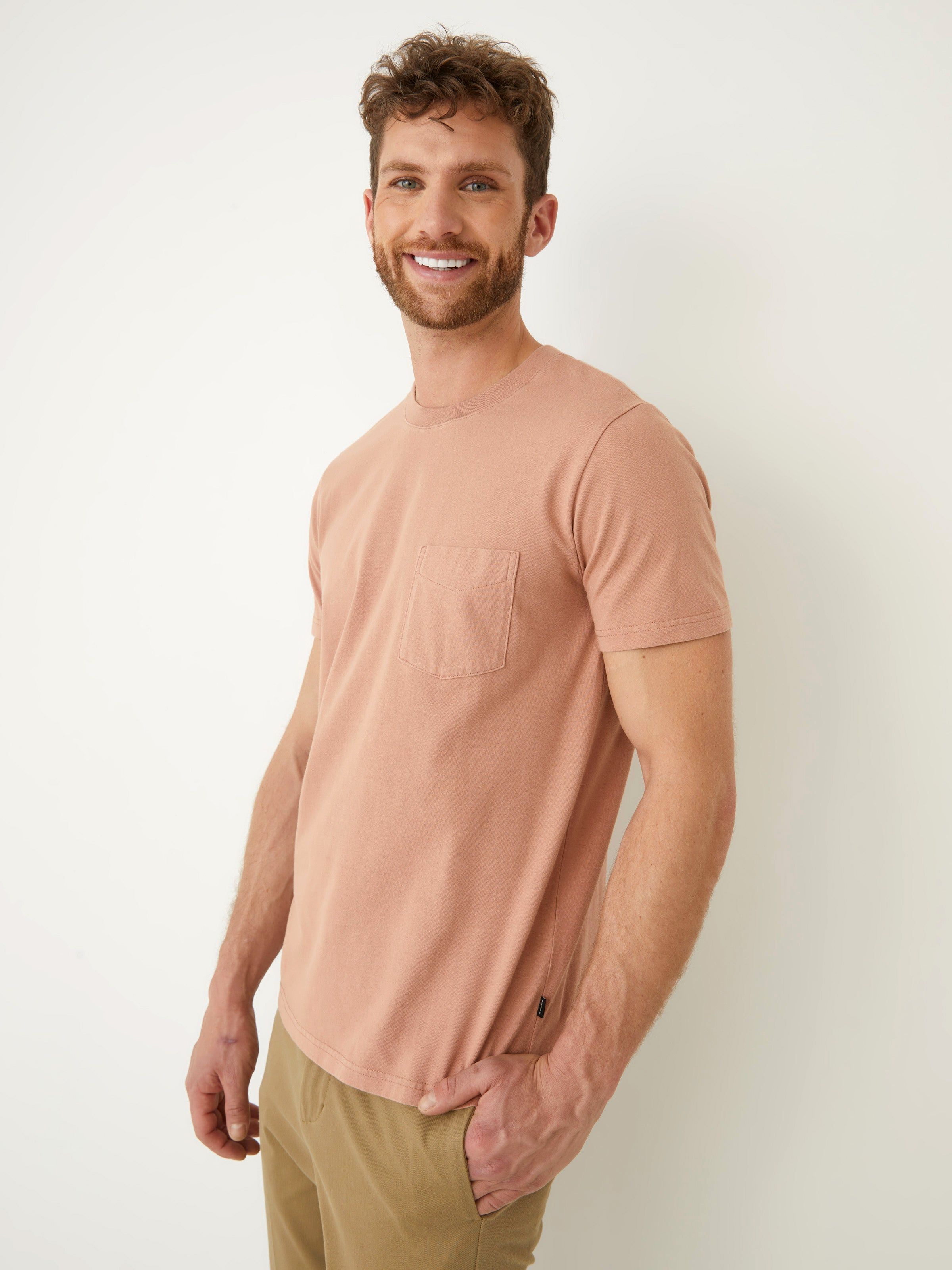 The Slim Fit Pocket T-shirt in Woodrose sold by Frank & Oak