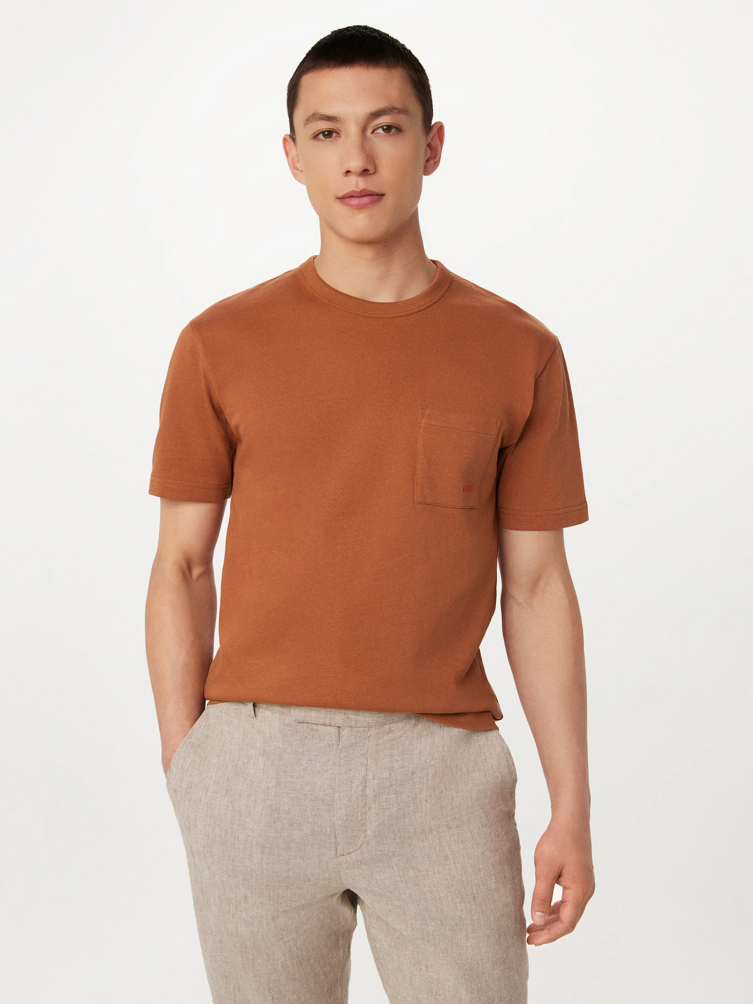 The Relaxed Pocket T-Shirt in Terracotta sold by Frank & Oak