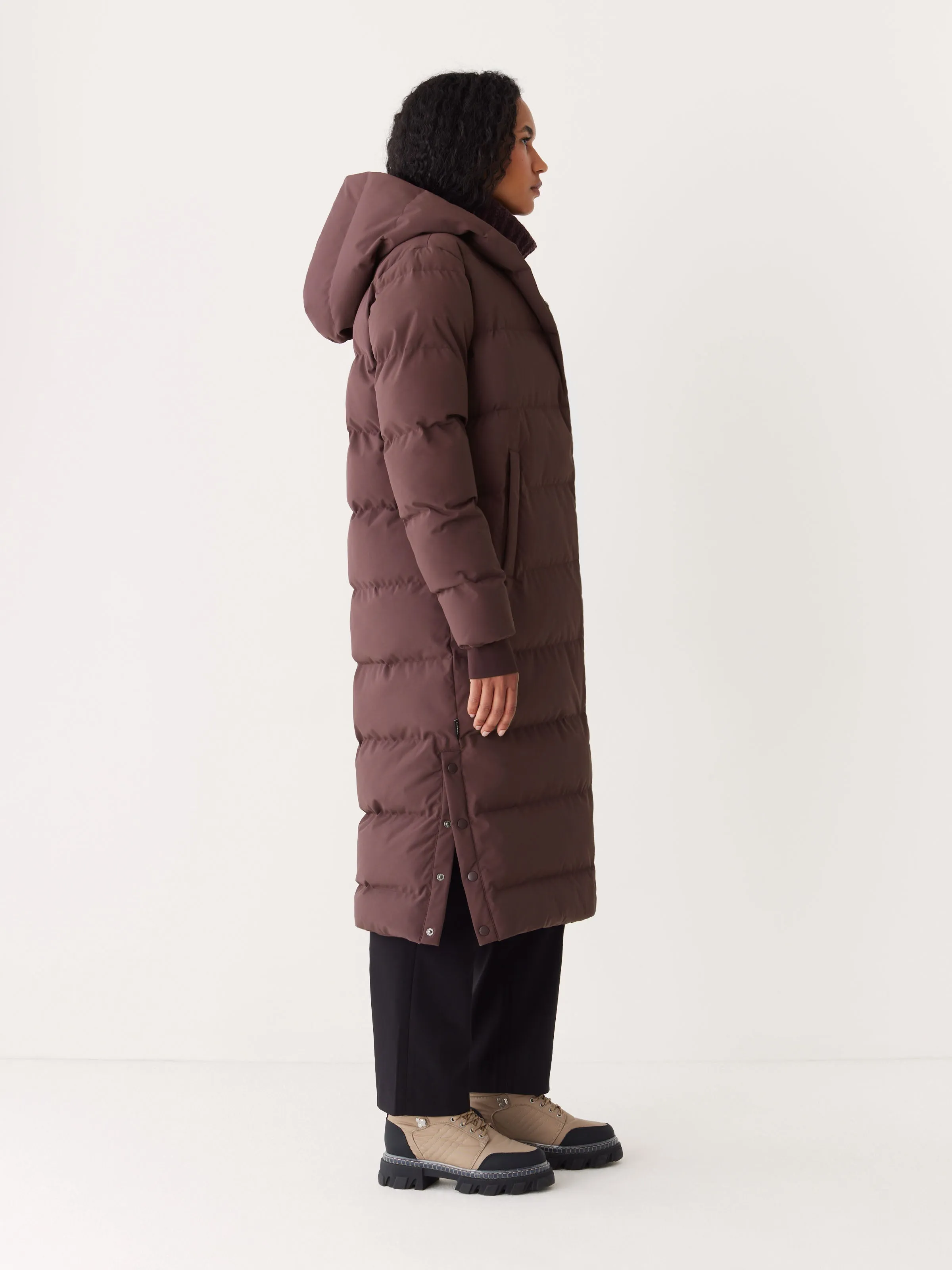 The Highland Long Puffer Coat in Burgundy sold by Frank & Oak product image thumbnail 2