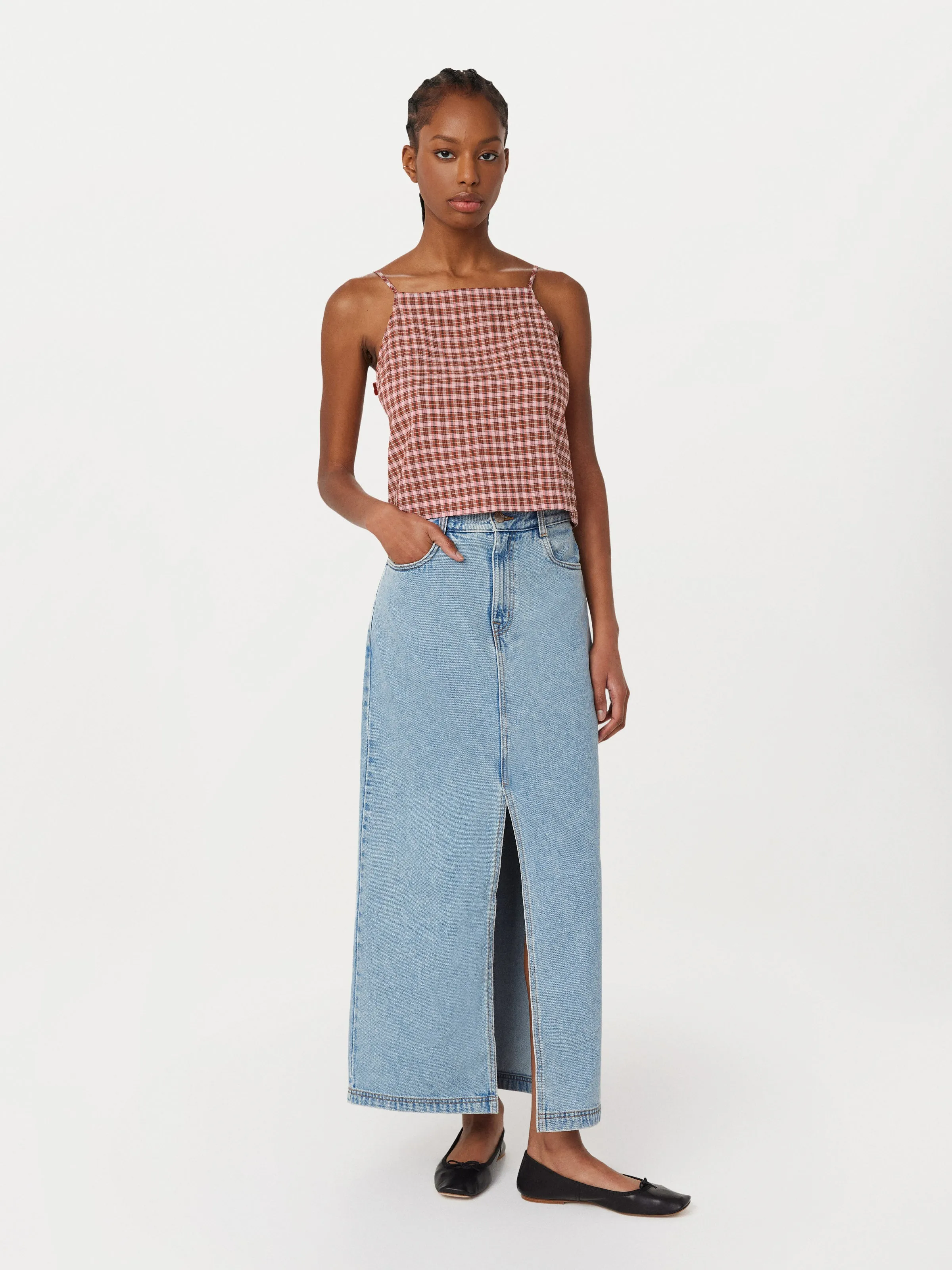 The Seersucker Shell Top in Red sold by Frank & Oak