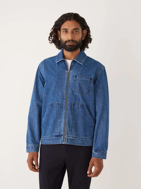The Denim Zip Up Jacket in Vintage Blue sold by Frank & Oak