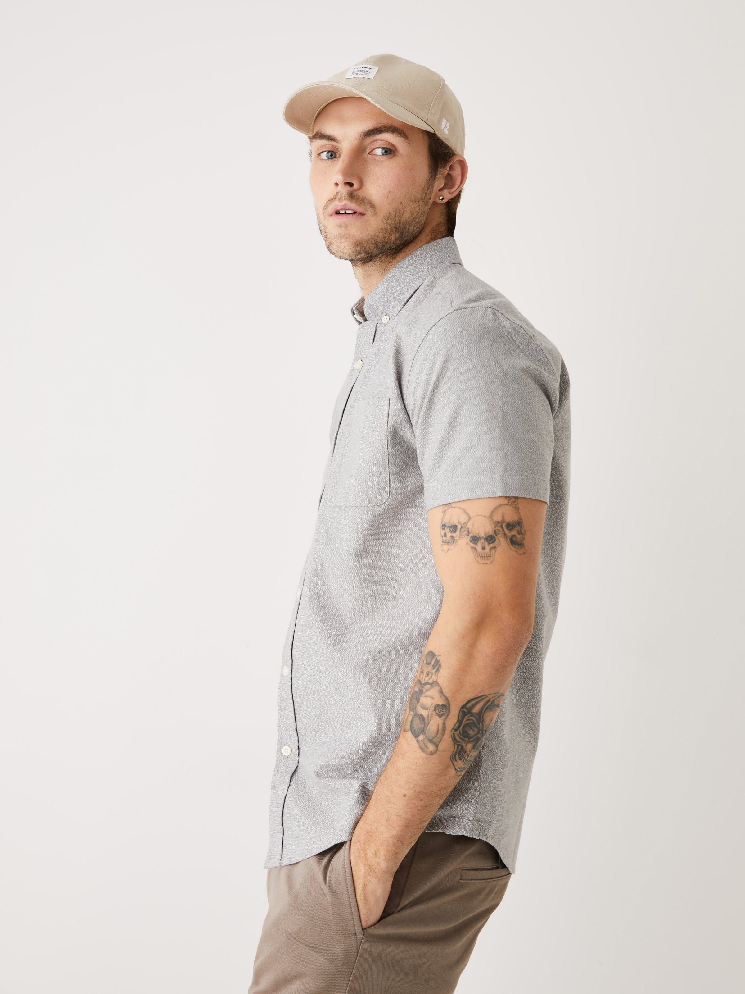 The Short-Sleeved Jasper Oxford Shirt in Grey sold by Frank & Oak