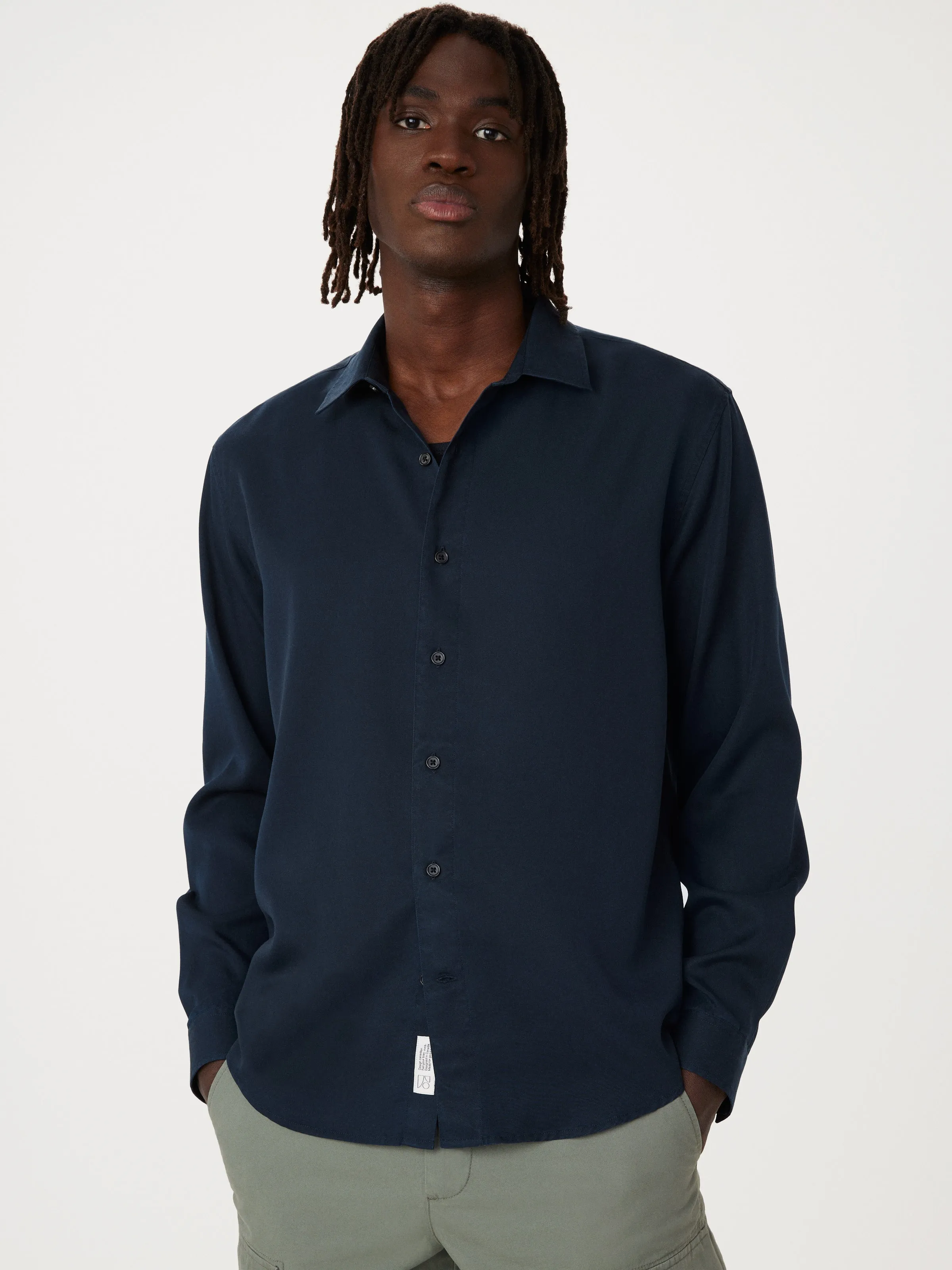 The Fluid Dress Shirt in Deep Blue sold by Frank & Oak