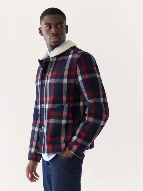 The Recycled Wool Bomber Jacket in Space Blue sold by Frank & Oak