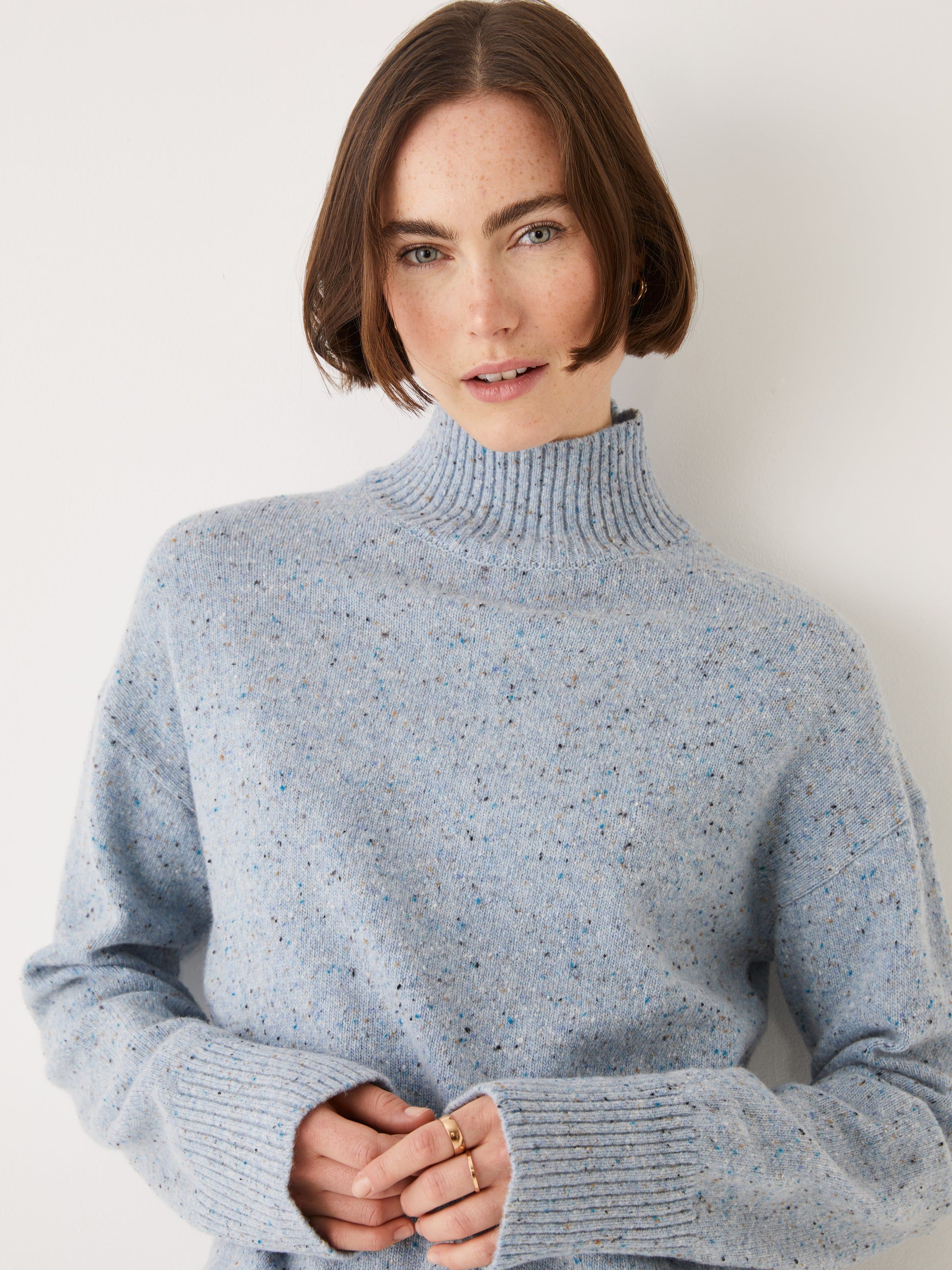 The Donegal Wool Blend Mockneck in Blue sold by Frank & Oak