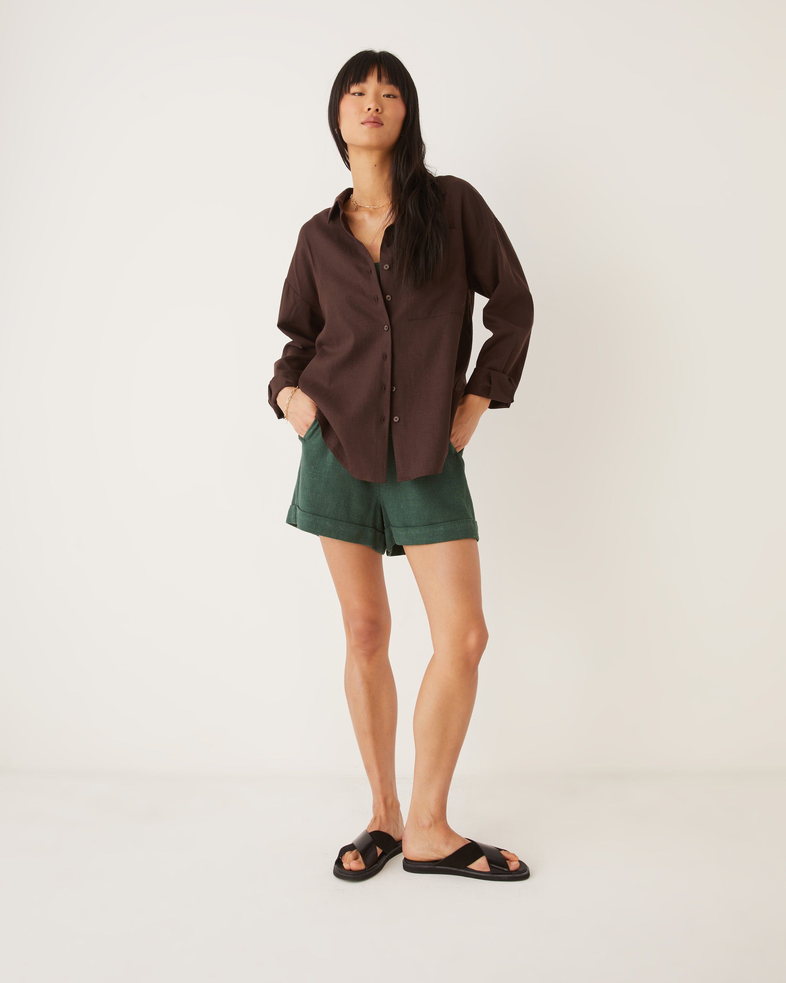 The Boyfriend Linen Shirt in Dark Brown sold by Frank & Oak product image thumbnail 8
