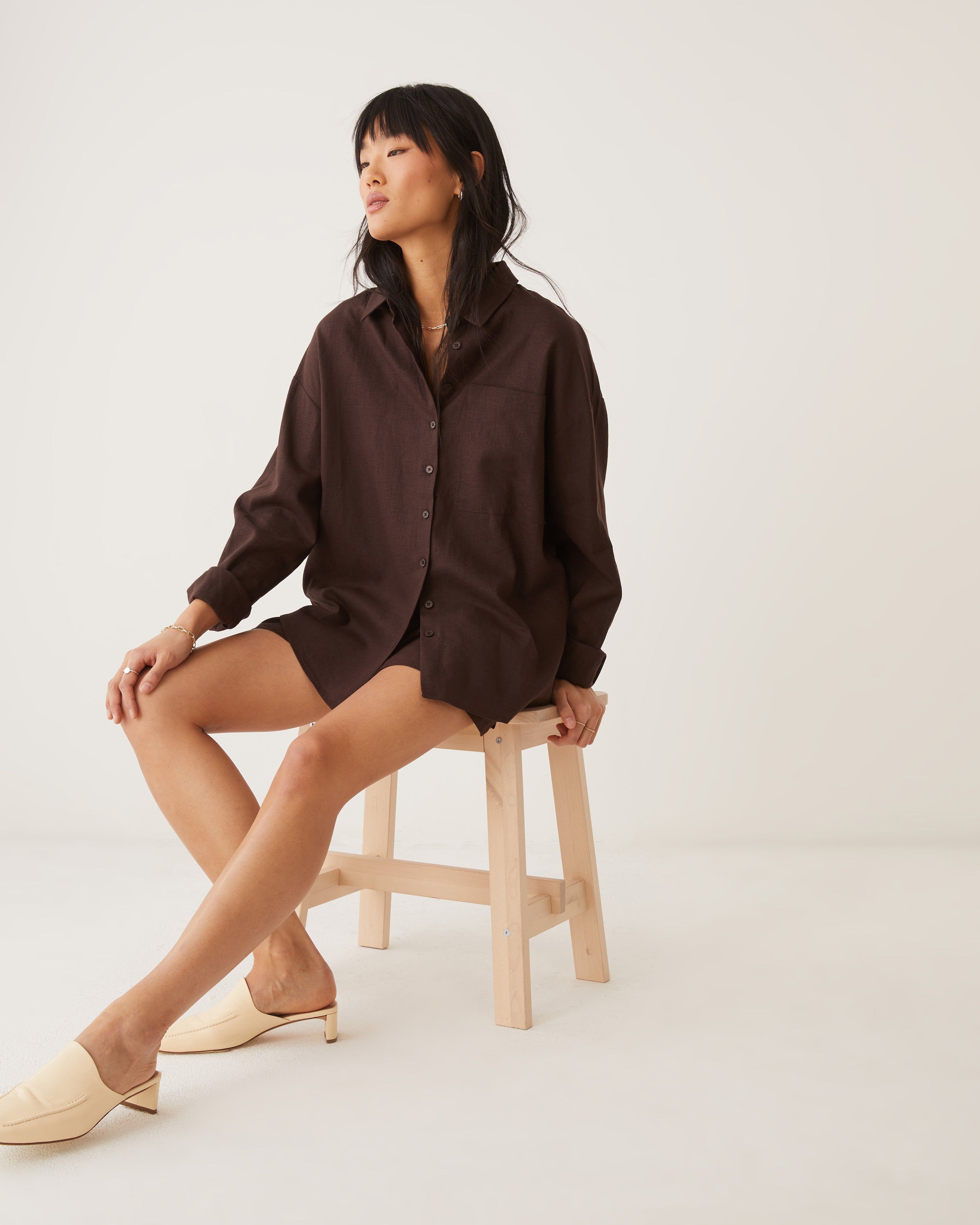The Boyfriend Linen Shirt in Dark Brown sold by Frank & Oak product image thumbnail 3