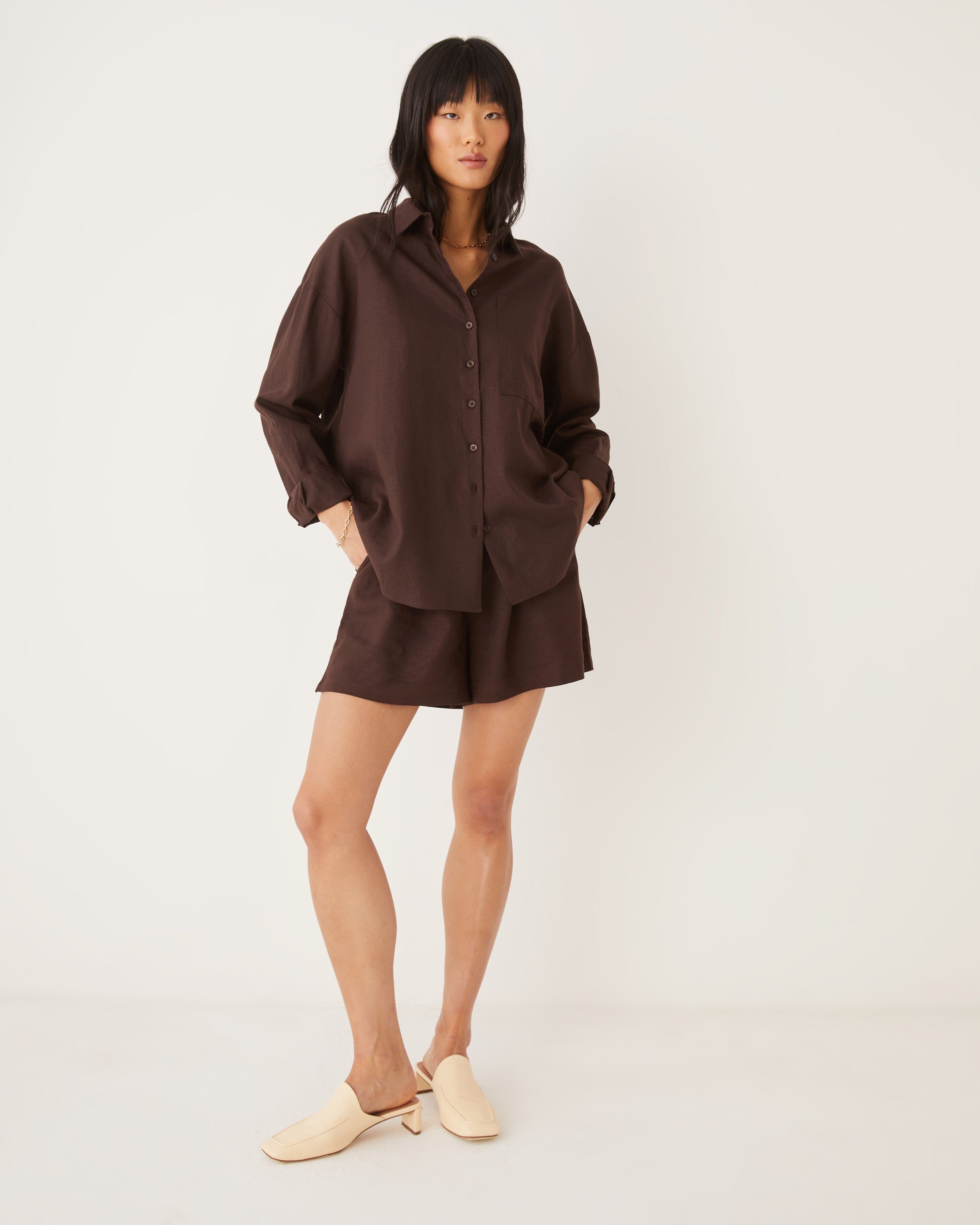 The Boyfriend Linen Shirt in Dark Brown sold by Frank & Oak product image thumbnail 2