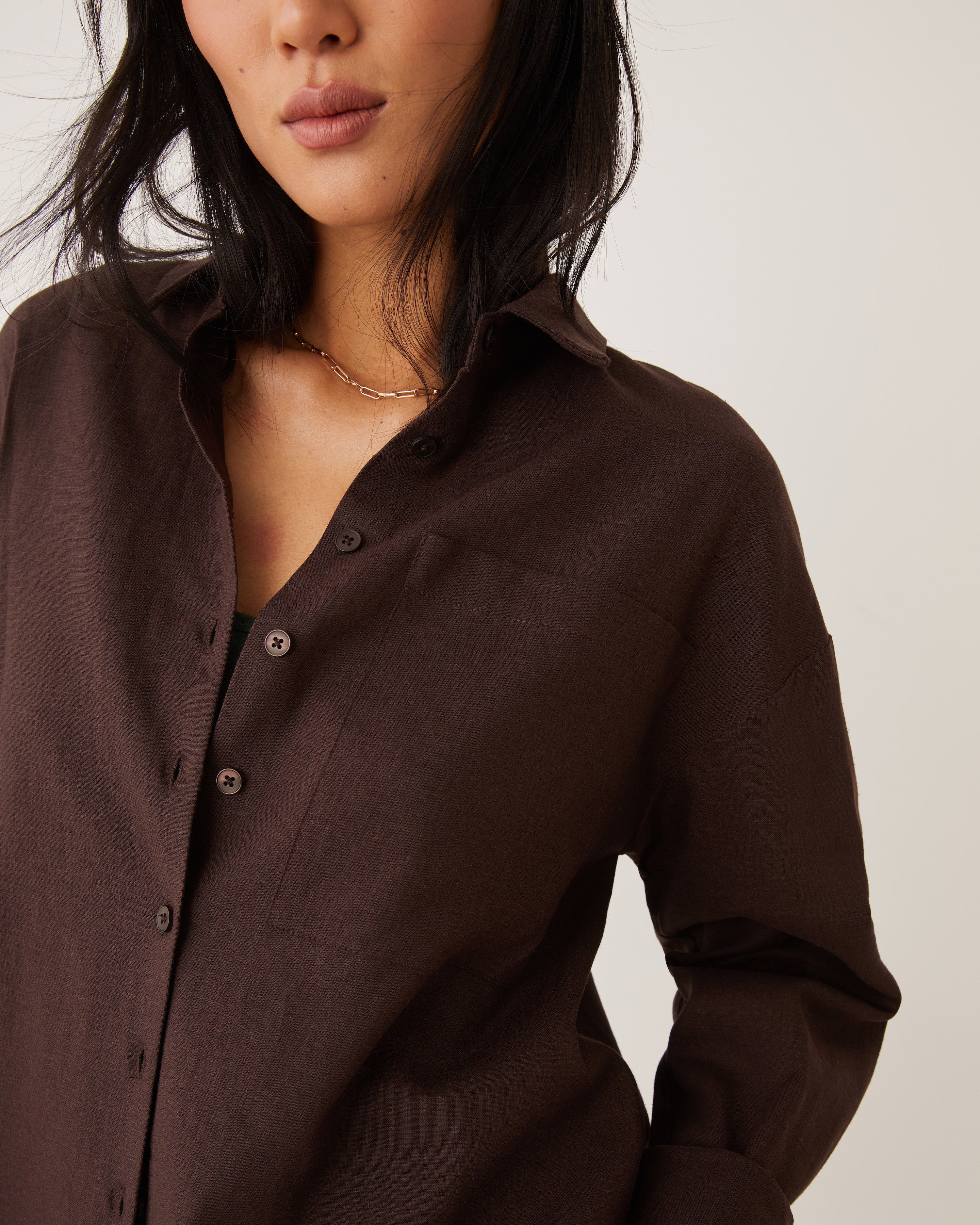 The Boyfriend Linen Shirt in Dark Brown sold by Frank & Oak product image thumbnail 6
