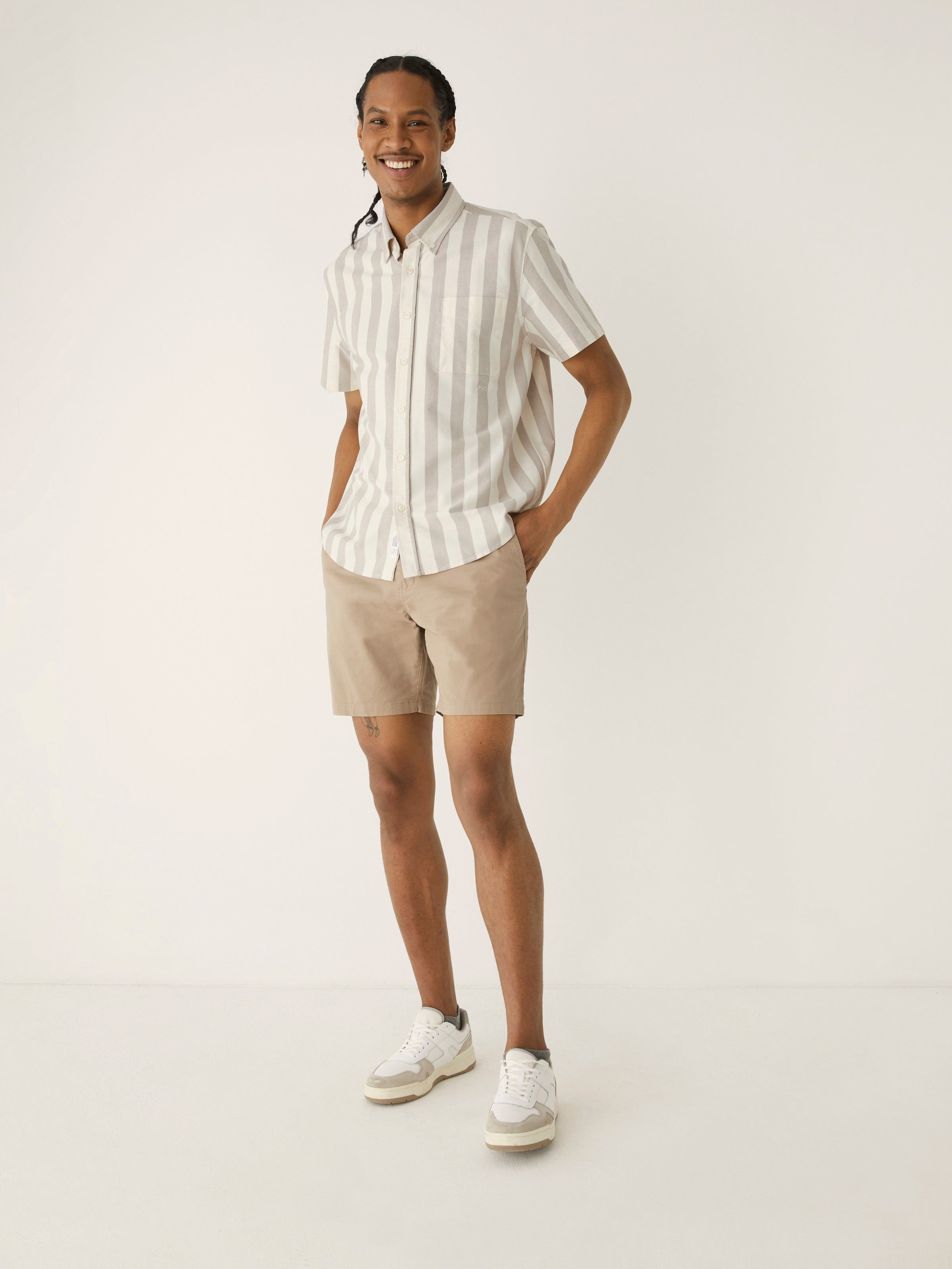 The Striped Short Sleeve Jasper Shirt in Umber sold by Frank & Oak