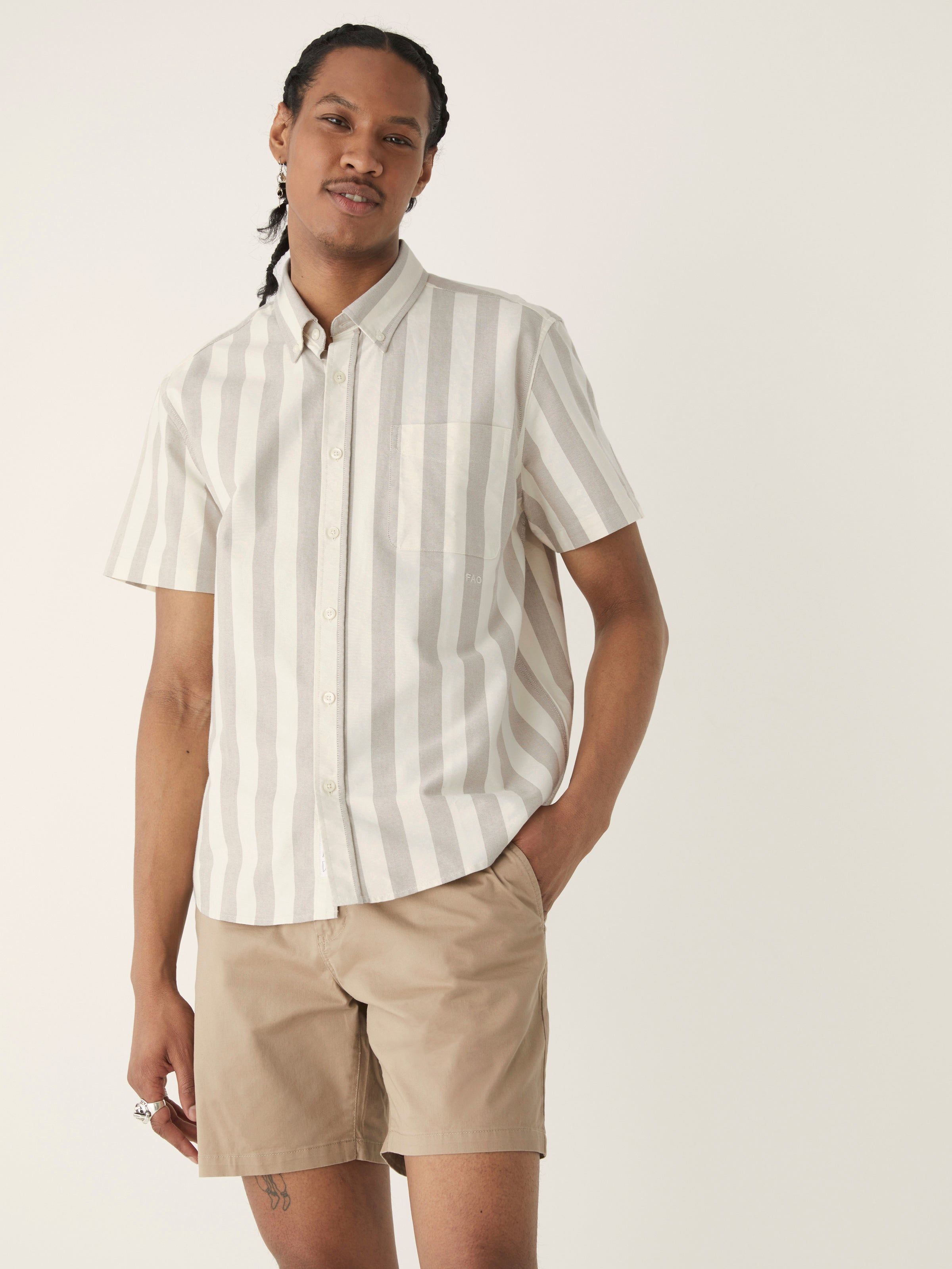 The Striped Short Sleeve Jasper Shirt in Umber sold by Frank & Oak product image thumbnail 3