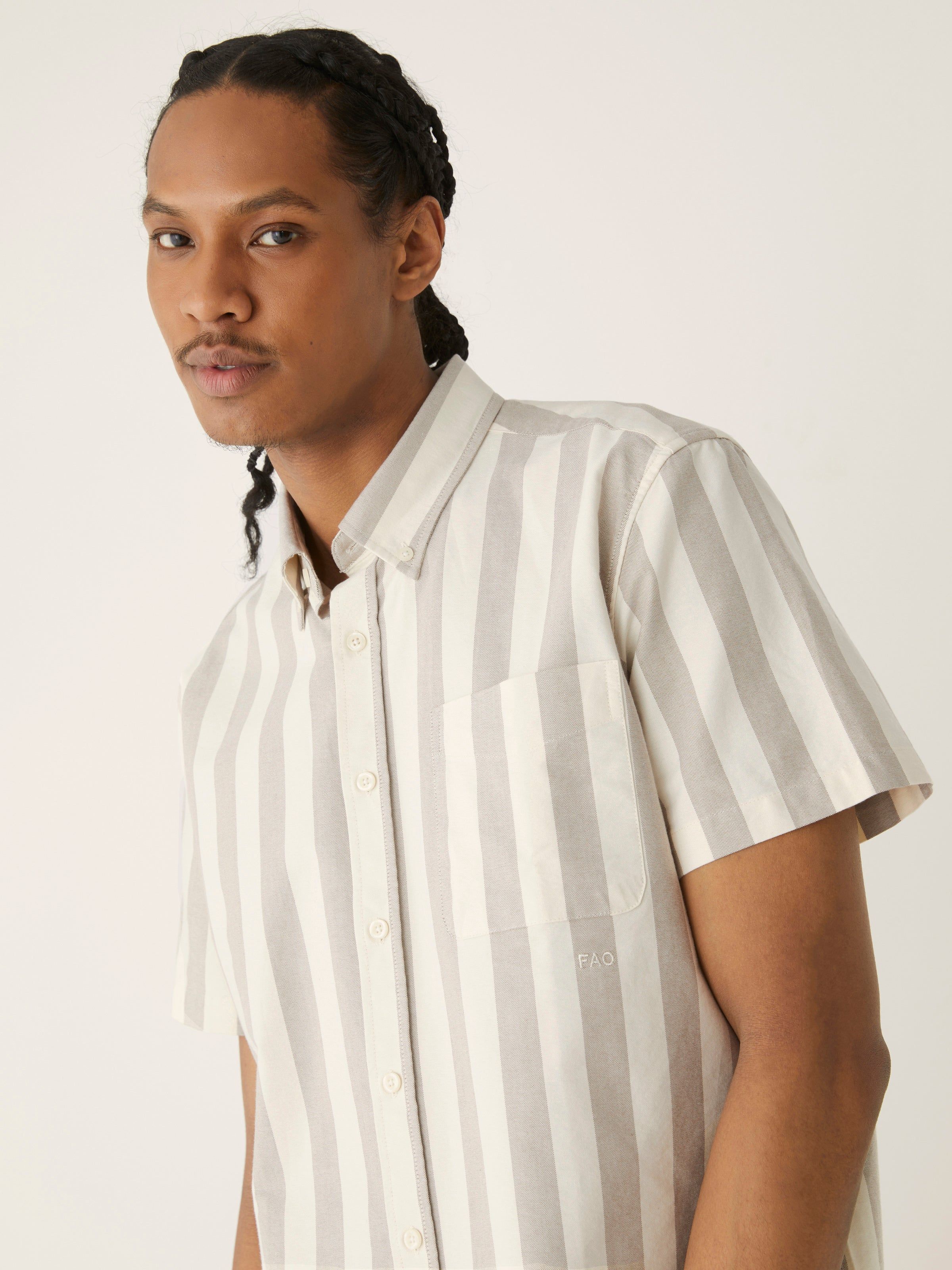 The Striped Short Sleeve Jasper Shirt in Umber sold by Frank & Oak product image thumbnail 4