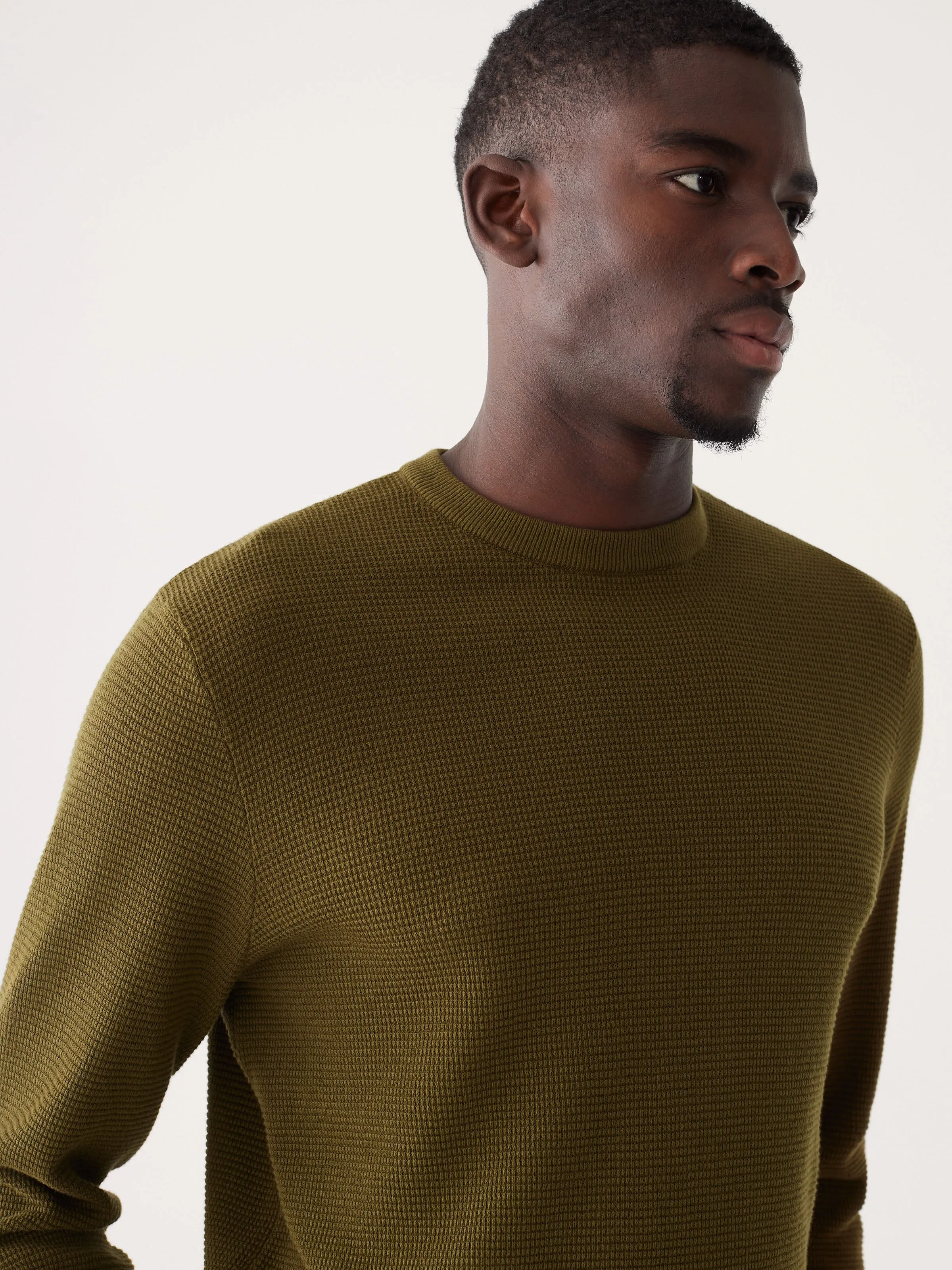 The Waffle Crewneck Sweater in Dark Olive sold by Frank & Oak product image thumbnail 4