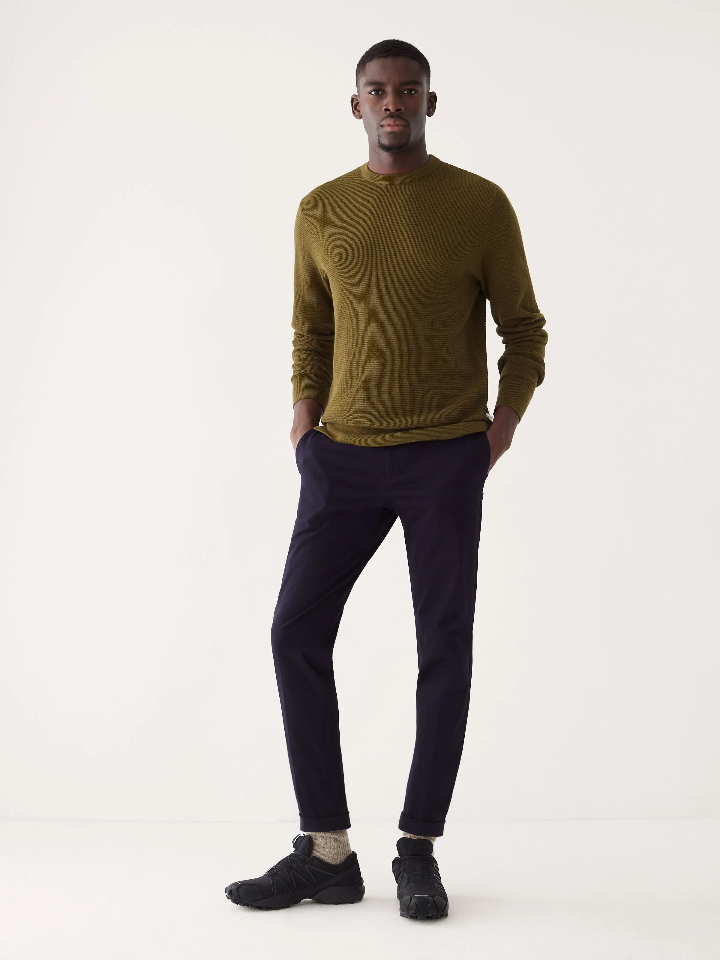 The Waffle Crewneck Sweater in Dark Olive sold by Frank & Oak
