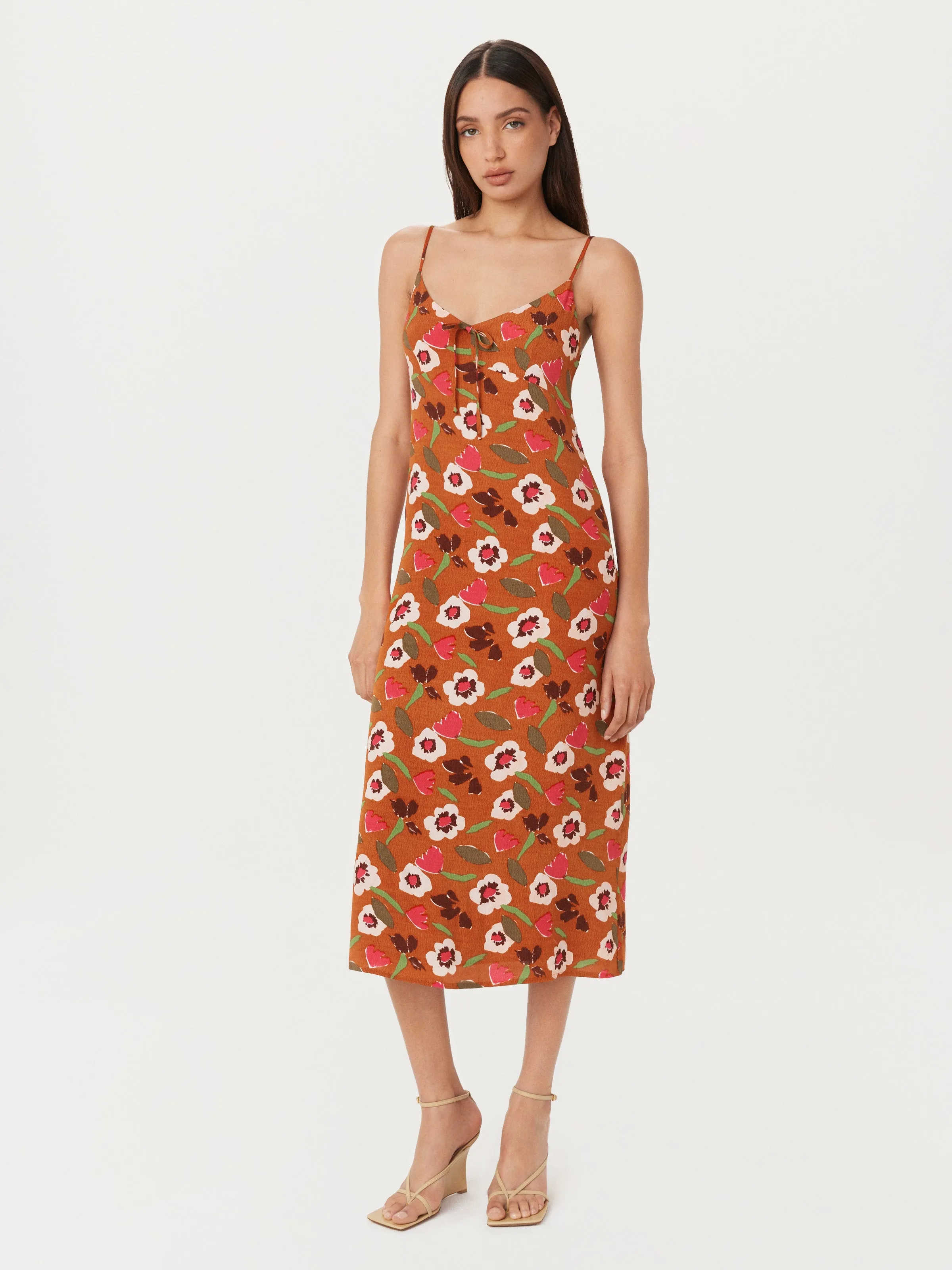 The Floral Slip Dress in Red Clay sold by Frank & Oak