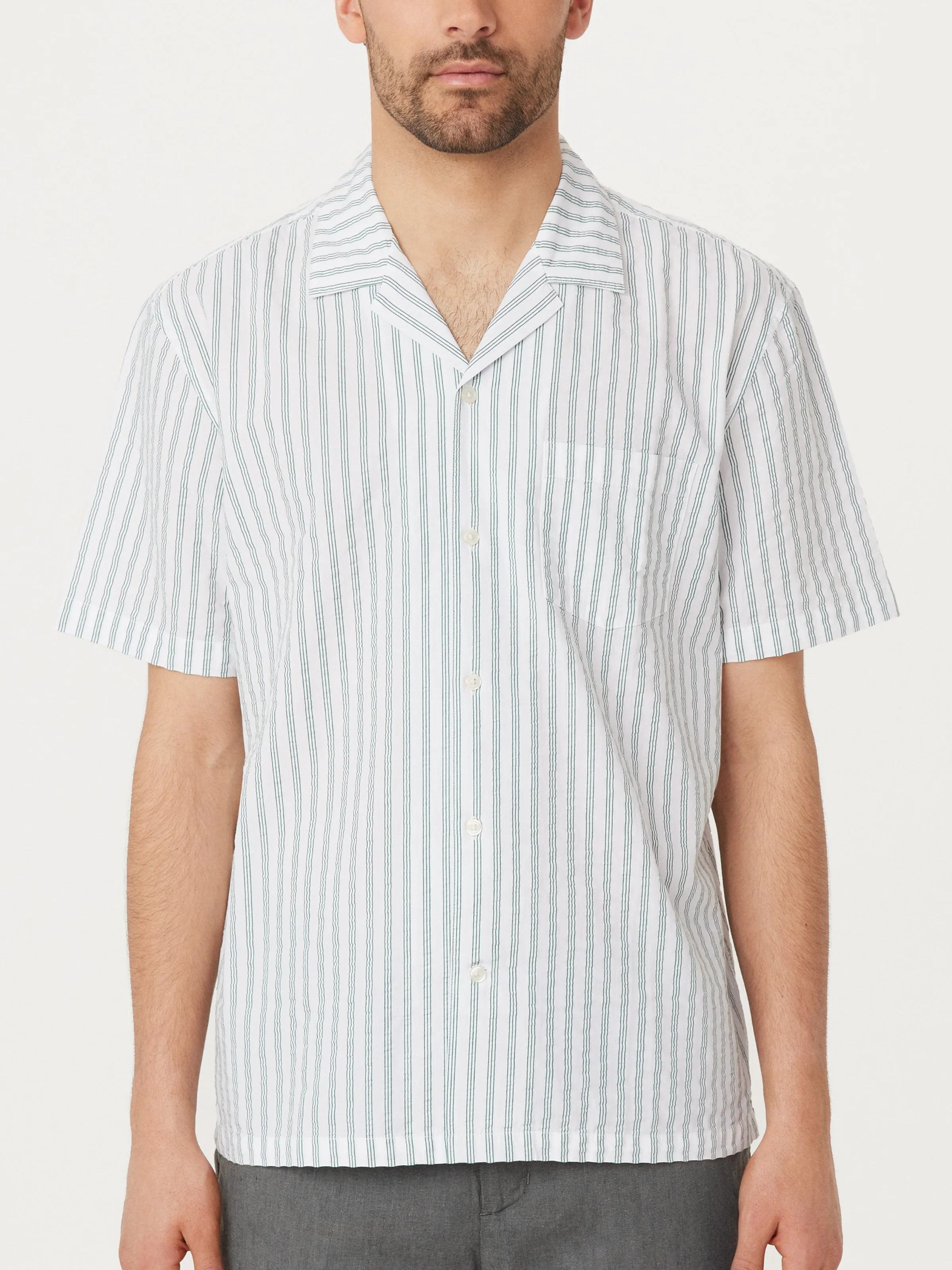 The Seersucker Camp Collar Shirt in Evergreen sold by Frank & Oak product image thumbnail 3