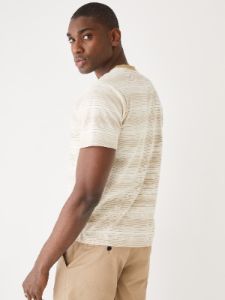 The Striped Pique T-Shirt in Kelp Brown sold by Frank & Oak