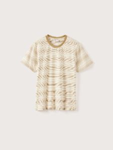 The Striped Pique T-Shirt in Kelp Brown sold by Frank & Oak