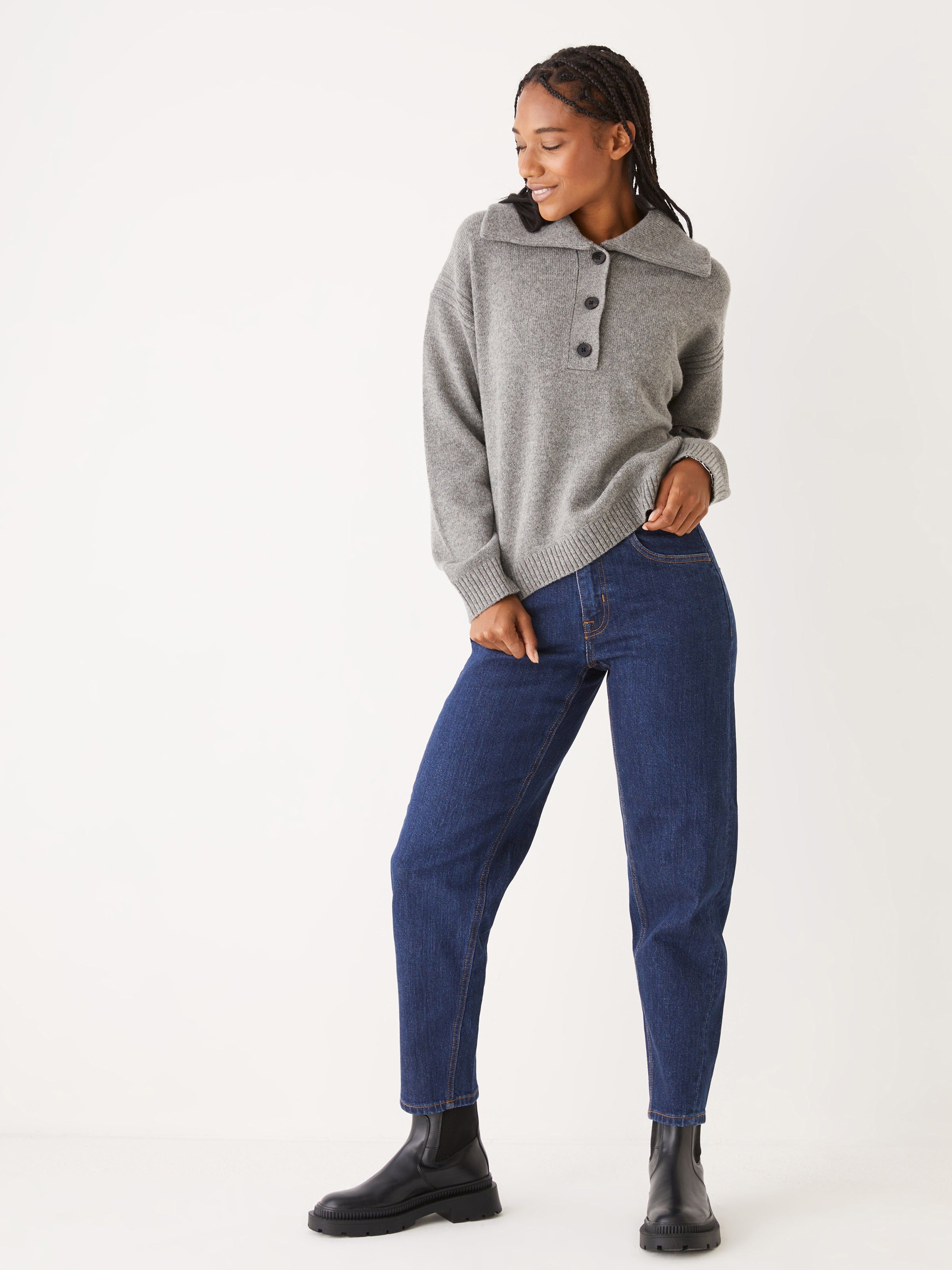 The Wool Button-Up Sweater in Mid Grey sold by Frank & Oak