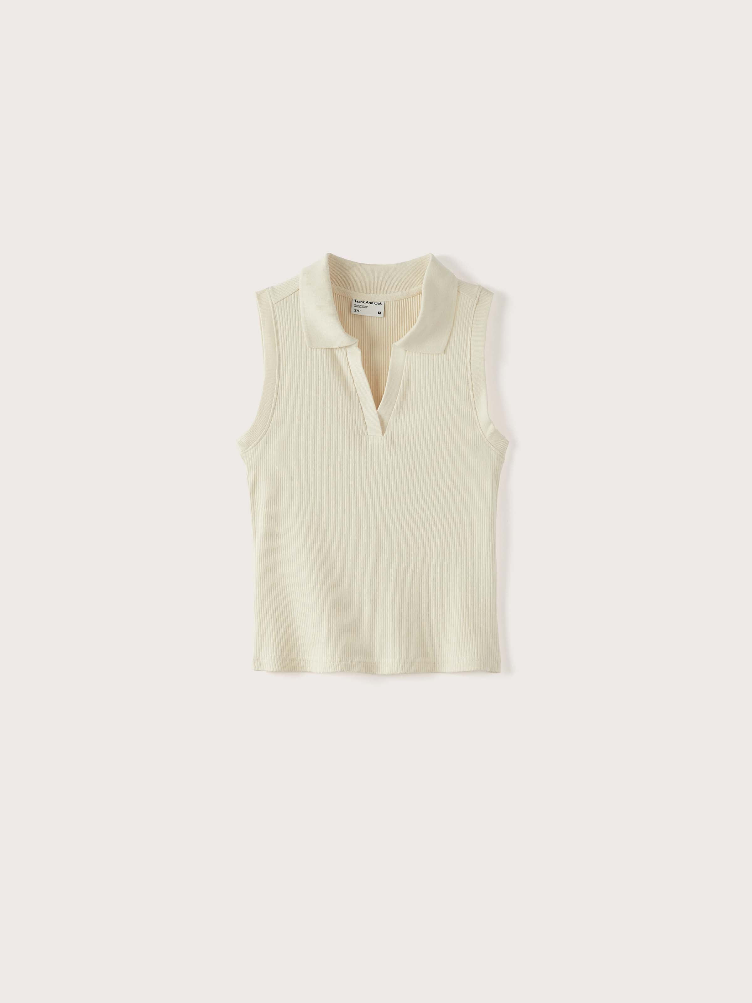 The Ribbed Polo Tank Top in White sold by Frank & Oak product image thumbnail 3