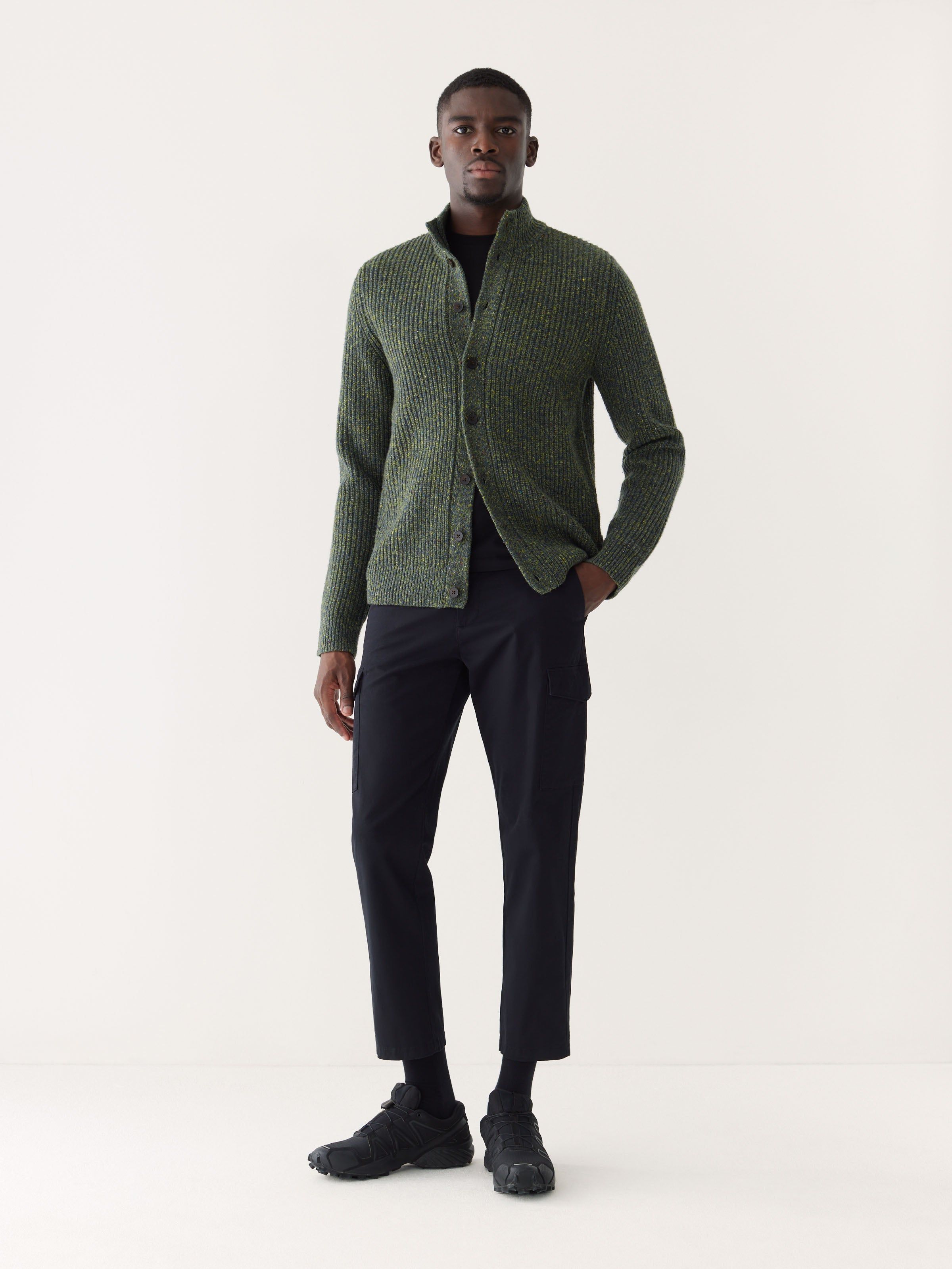 The Donegal Button-Up Sweater in Emerald Green sold by Frank & Oak