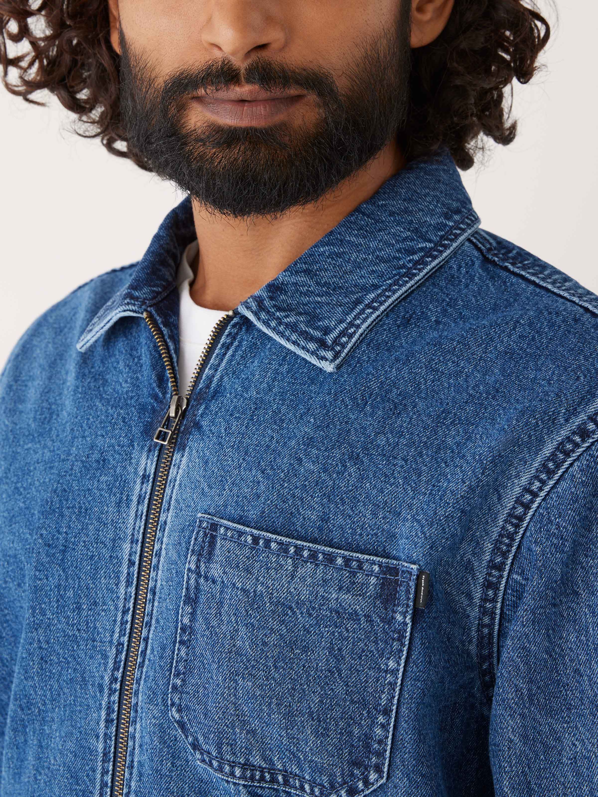 The Denim Zip Up Jacket in Vintage Blue sold by Frank & Oak product image thumbnail 4