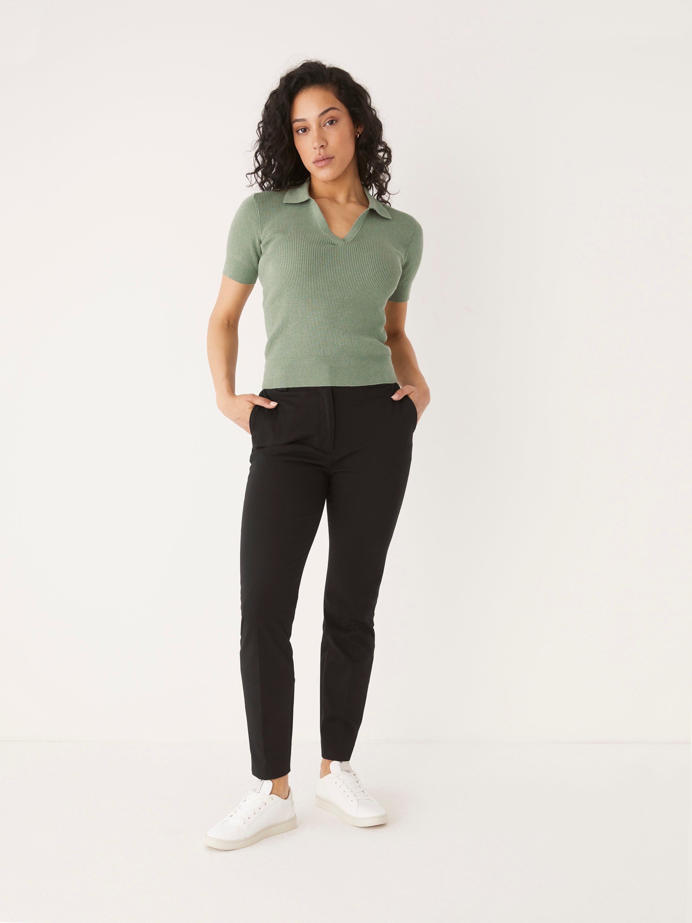 The Johnny Collar Knit Top in Deep Sage sold by Frank & Oak product image thumbnail 5