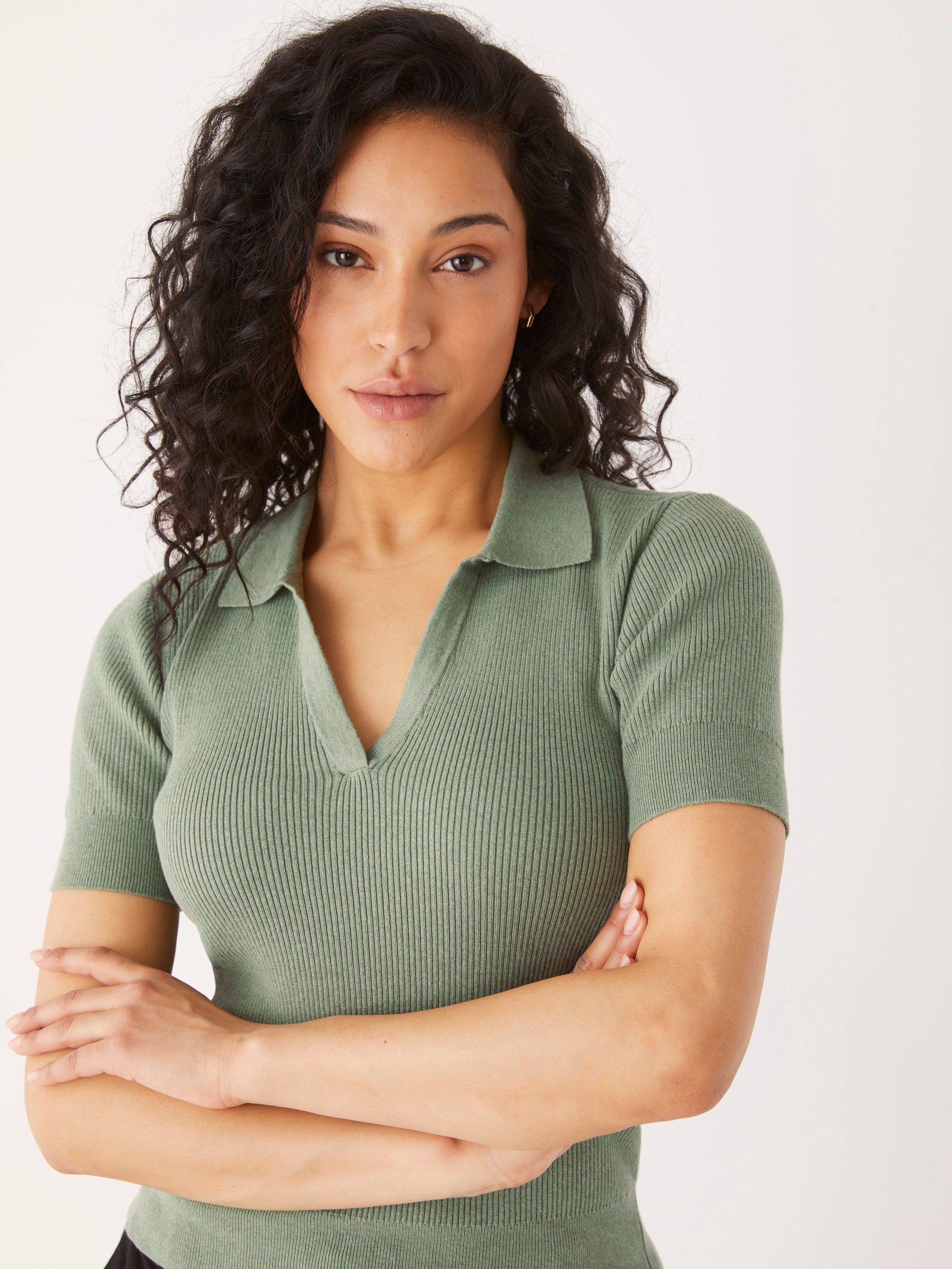 The Johnny Collar Knit Top in Deep Sage sold by Frank & Oak product image thumbnail 2