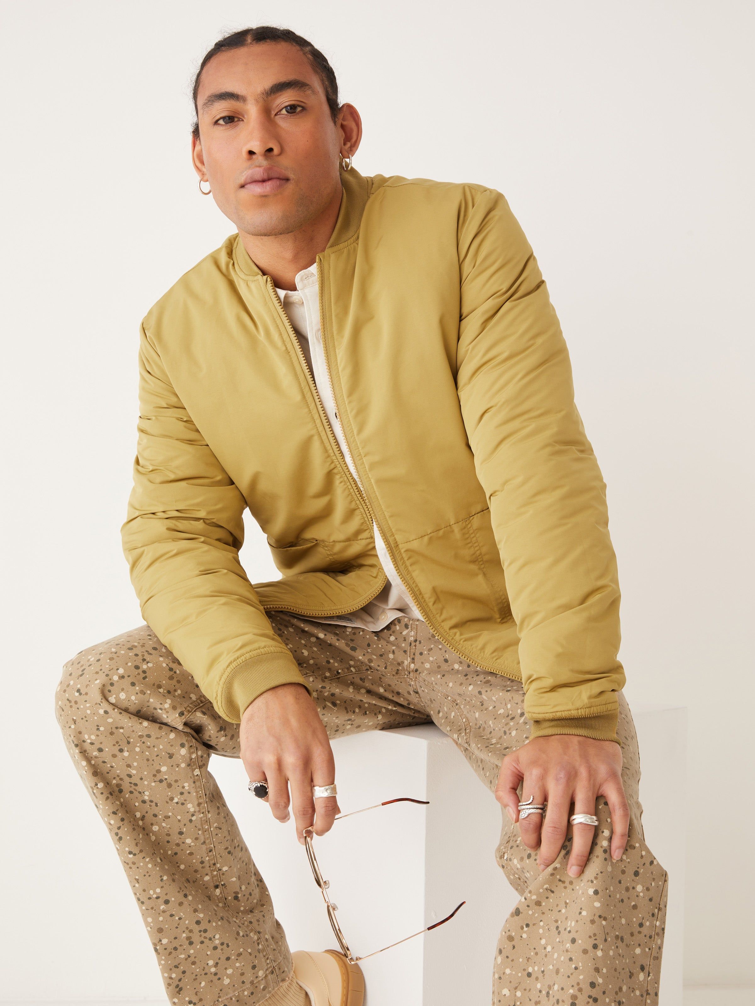 The Skyline Reversible Bomber in Bronze sold by Frank & Oak