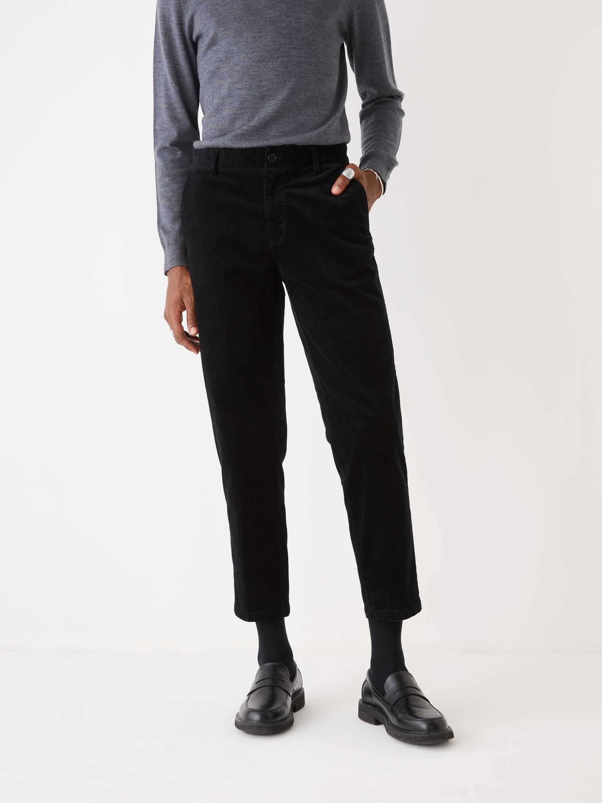 The Cropped Tapered Fit Corduroy Pant in Black sold by Frank & Oak product image thumbnail 2