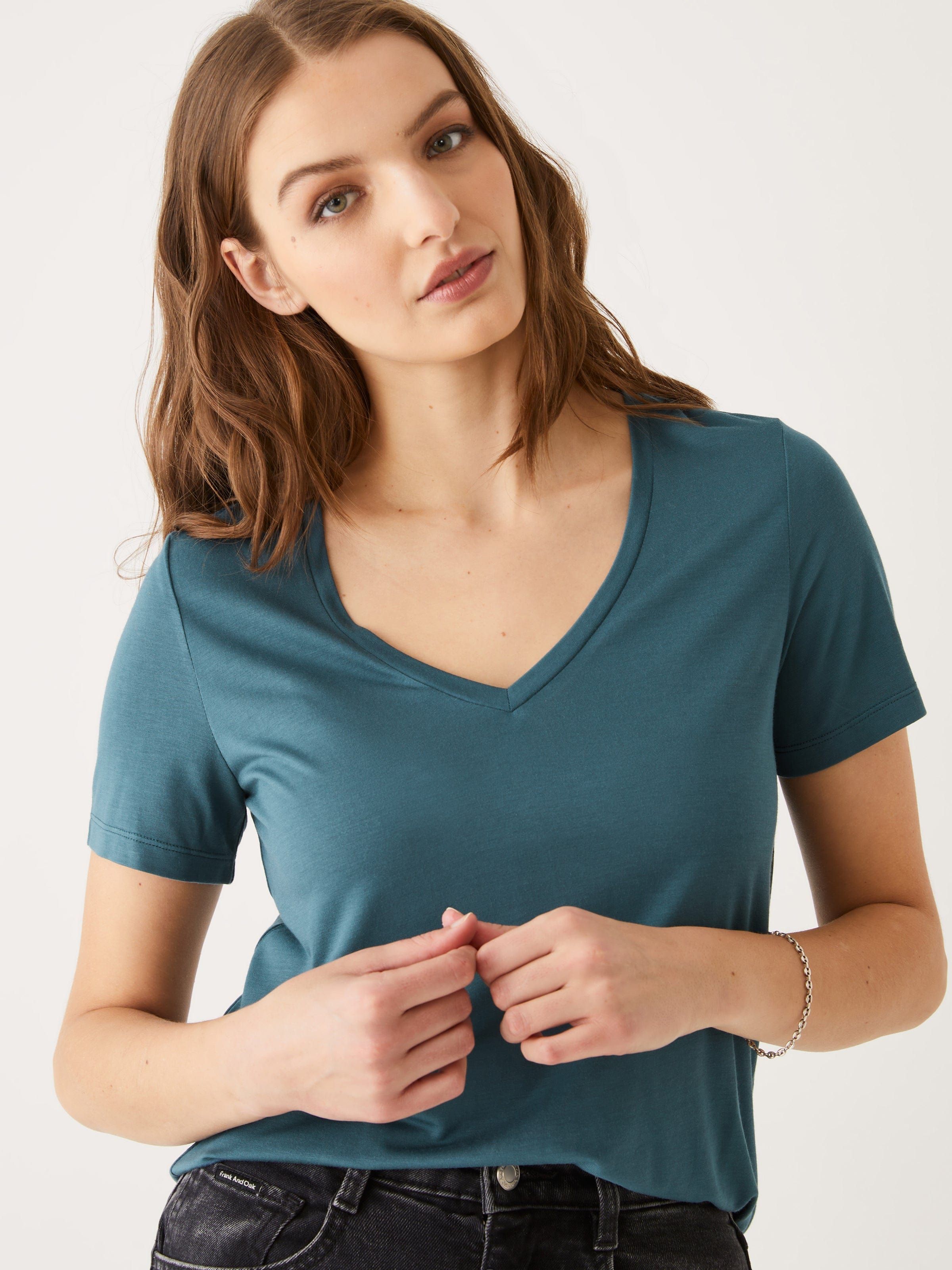 The SuperSoft V-Neck Tee in Blue sold by Frank & Oak product image thumbnail 2