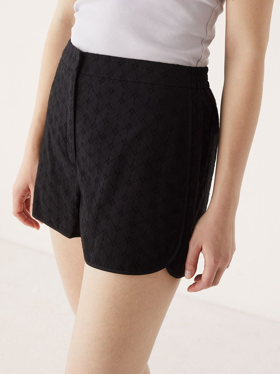 The Annie Embroidered Pull-On Short in Black sold by Frank & Oak