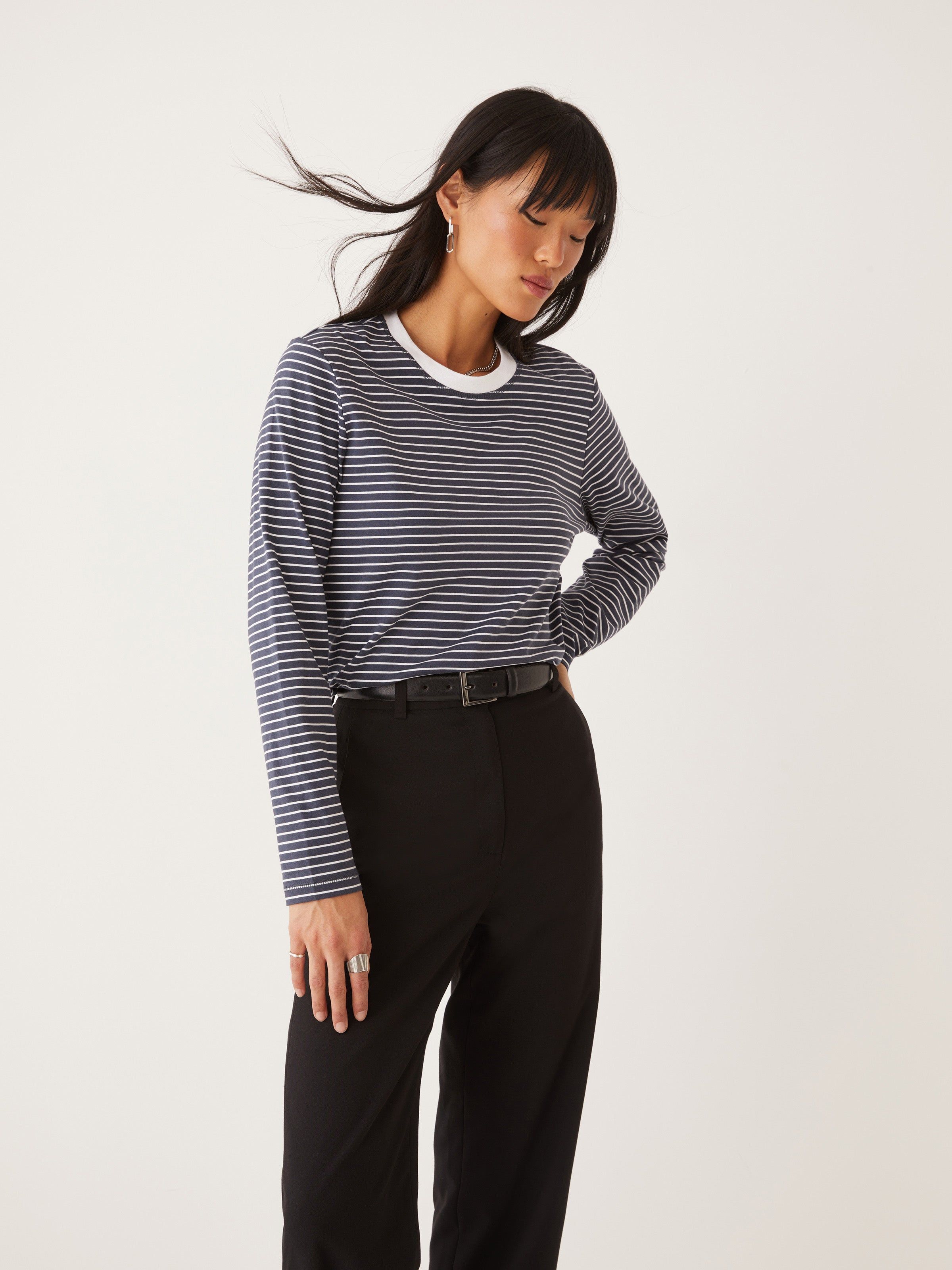 The Striped Long Sleeve T-Shirt in Night Blue sold by Frank & Oak product image thumbnail 3