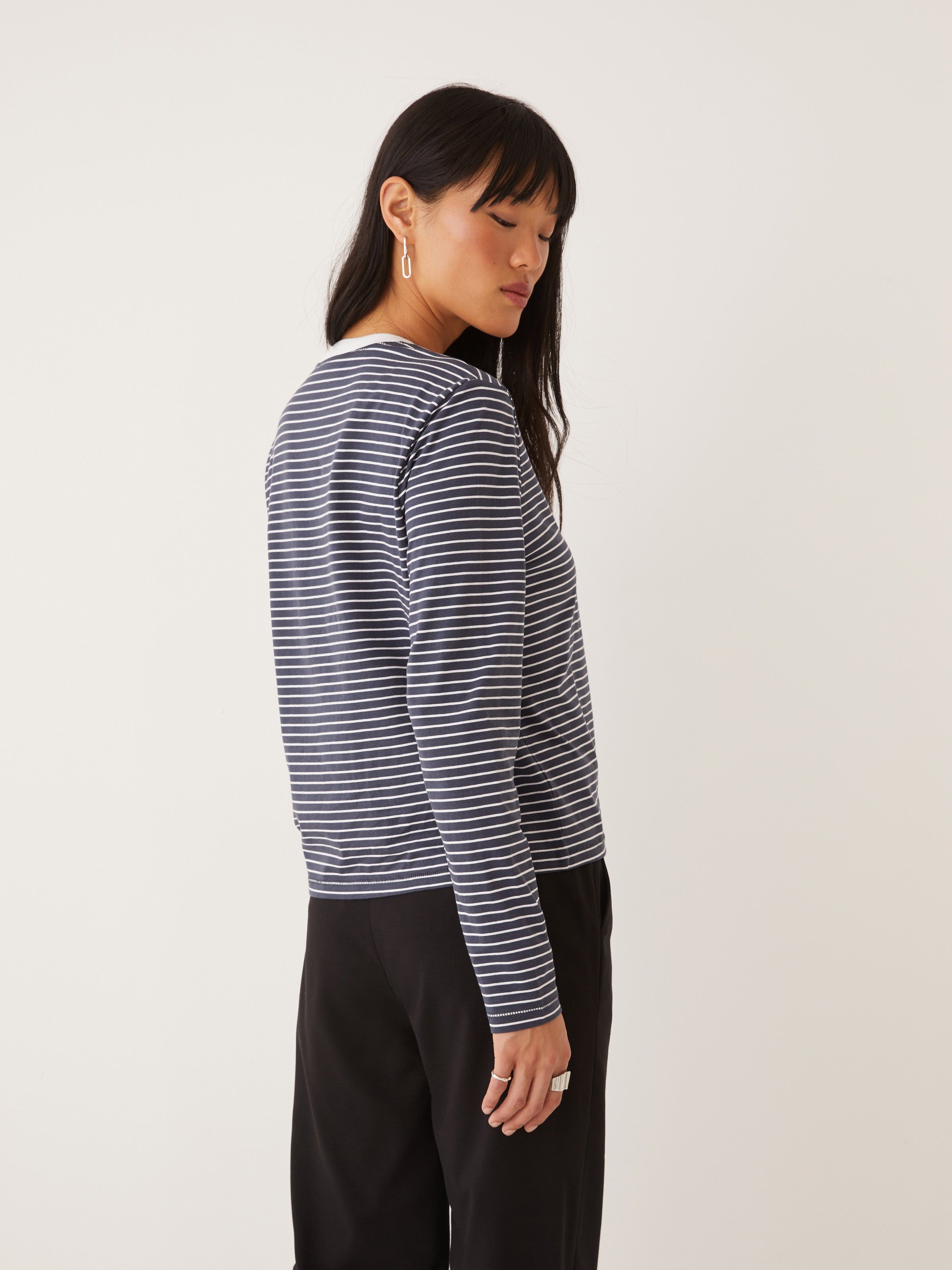 The Striped Long Sleeve T-Shirt in Night Blue sold by Frank & Oak product image thumbnail 4