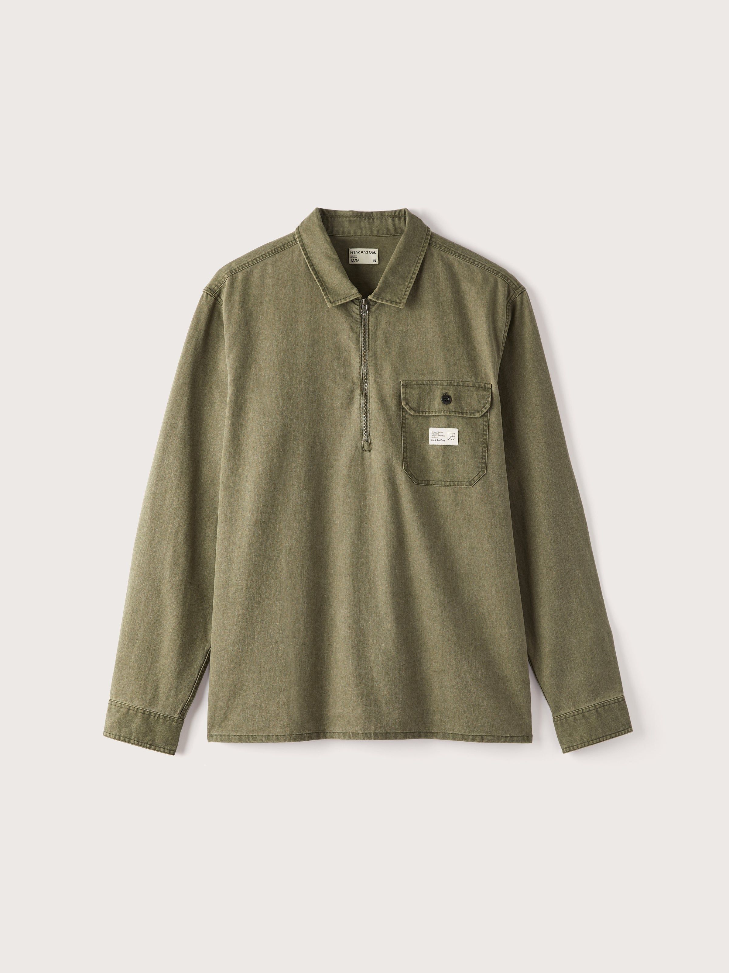 The Half-Zip Twill Popover Overshirt in Khaki sold by Frank & Oak product image thumbnail 6