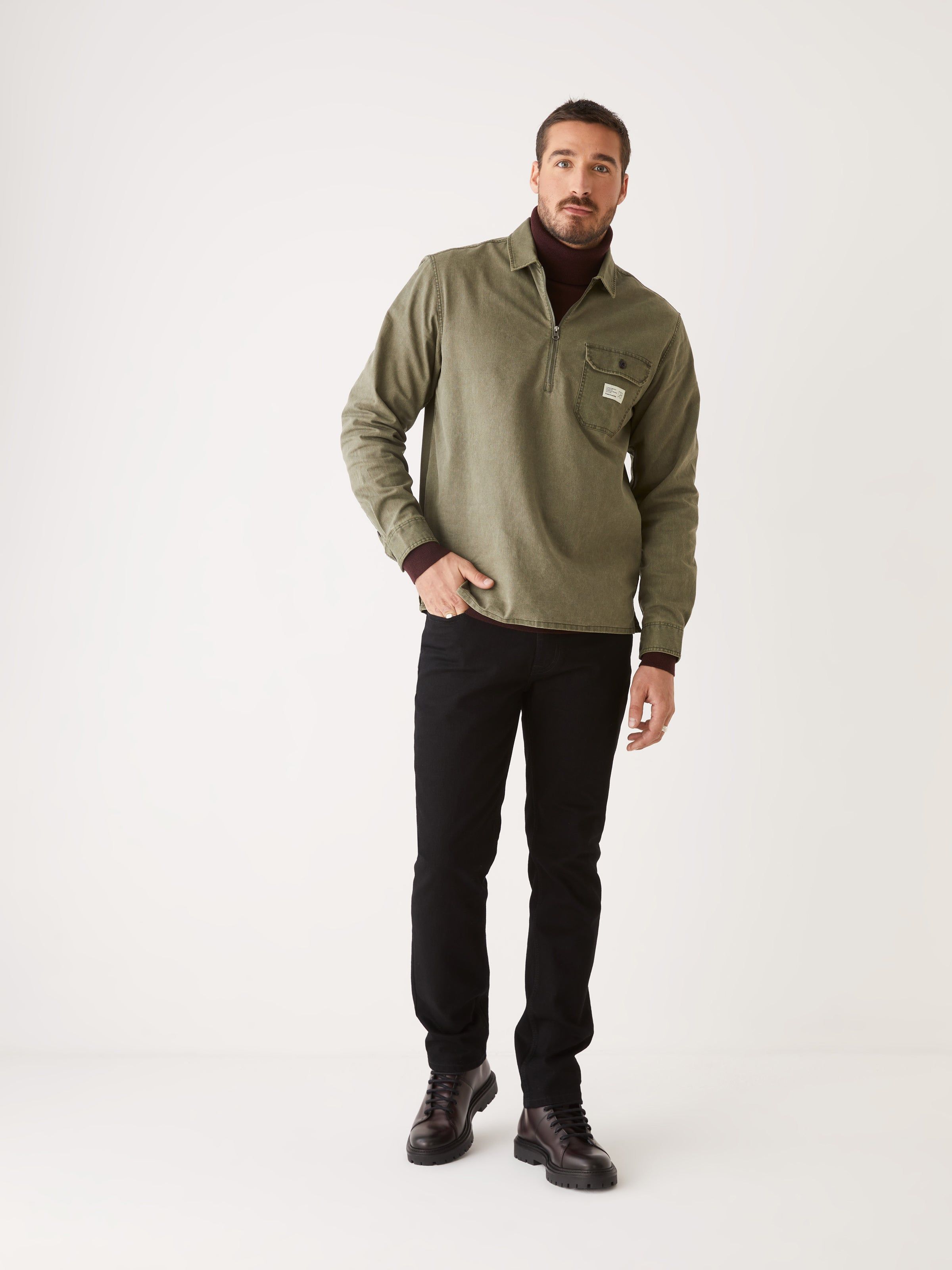 The Half-Zip Twill Popover Overshirt in Khaki sold by Frank & Oak product image thumbnail 2