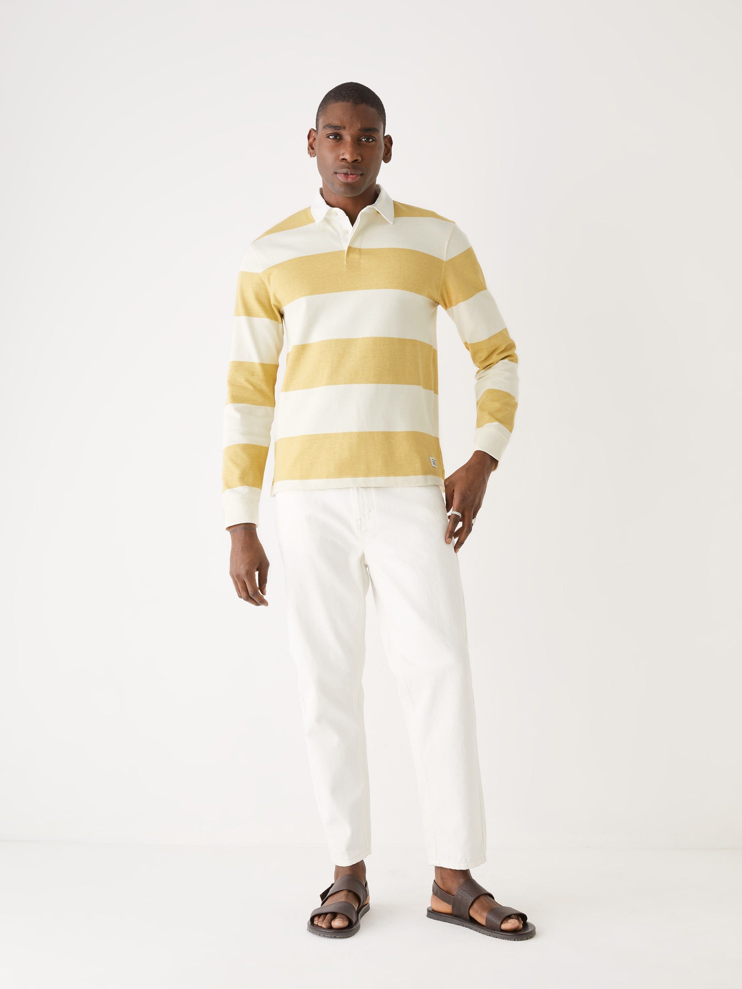 The Long Sleeve Striped Polo Shirt in Faded Green sold by Frank & Oak product image thumbnail 3