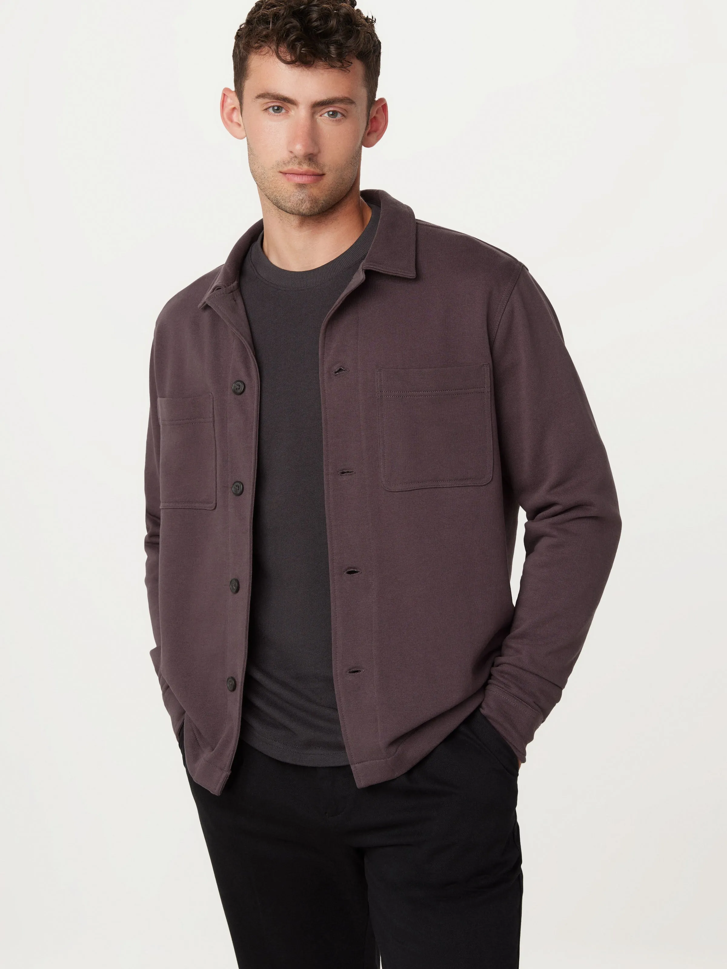 The Jordan French Terry Overshirt in Raisin sold by Frank & Oak