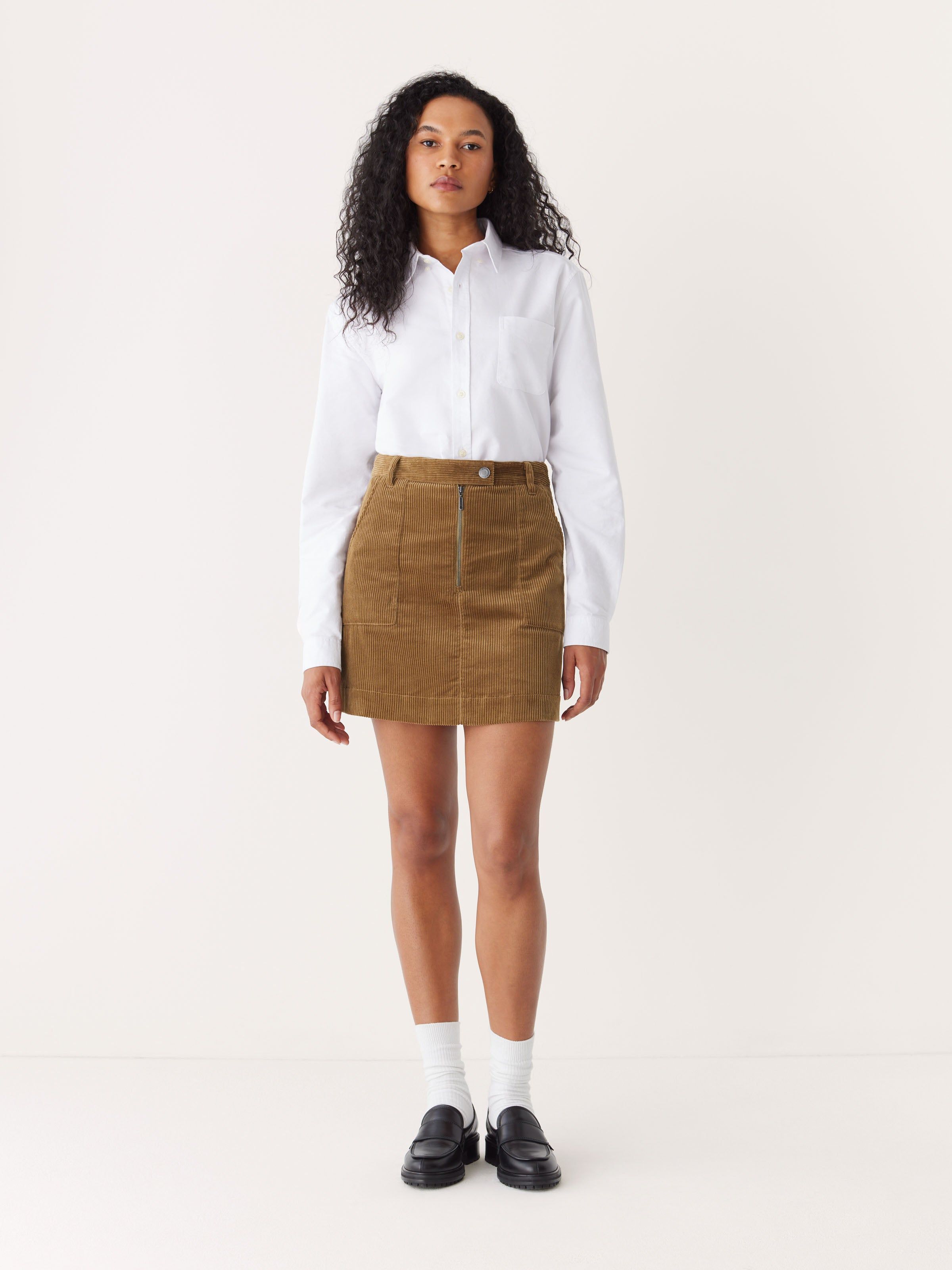 The Corduroy Mini Skirt in Amber Brown sold by Frank & Oak