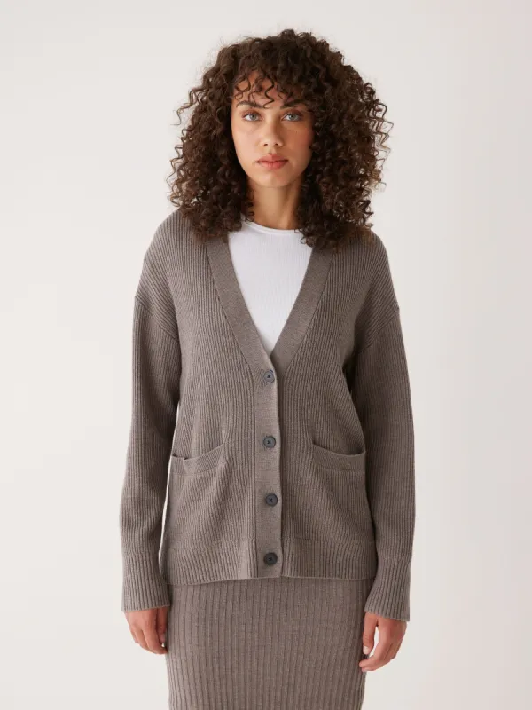 The Merino Cardigan Sweater in Beige Grey sold by Frank & Oak