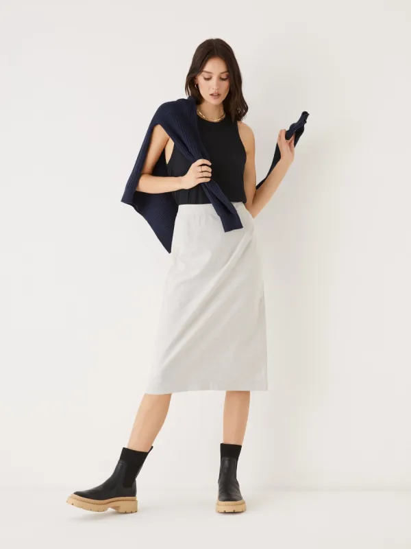 The Linen Midi Skirt in Speckled Grey sold by Frank & Oak