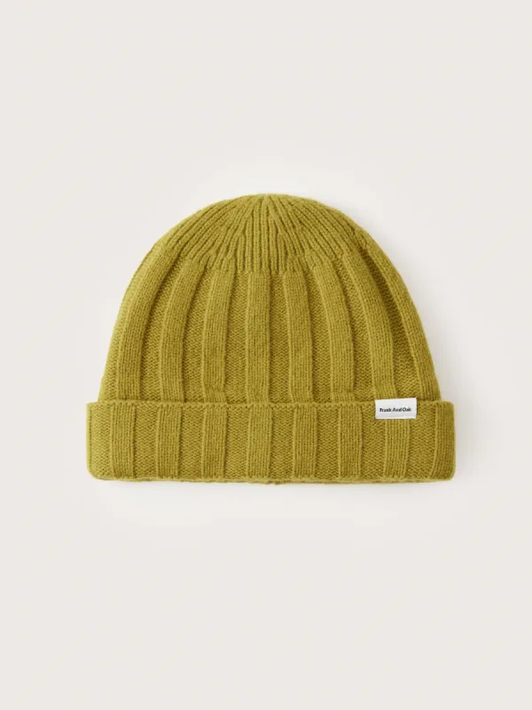 The Donegal Wool Beanie in Golden Lime sold by Frank & Oak
